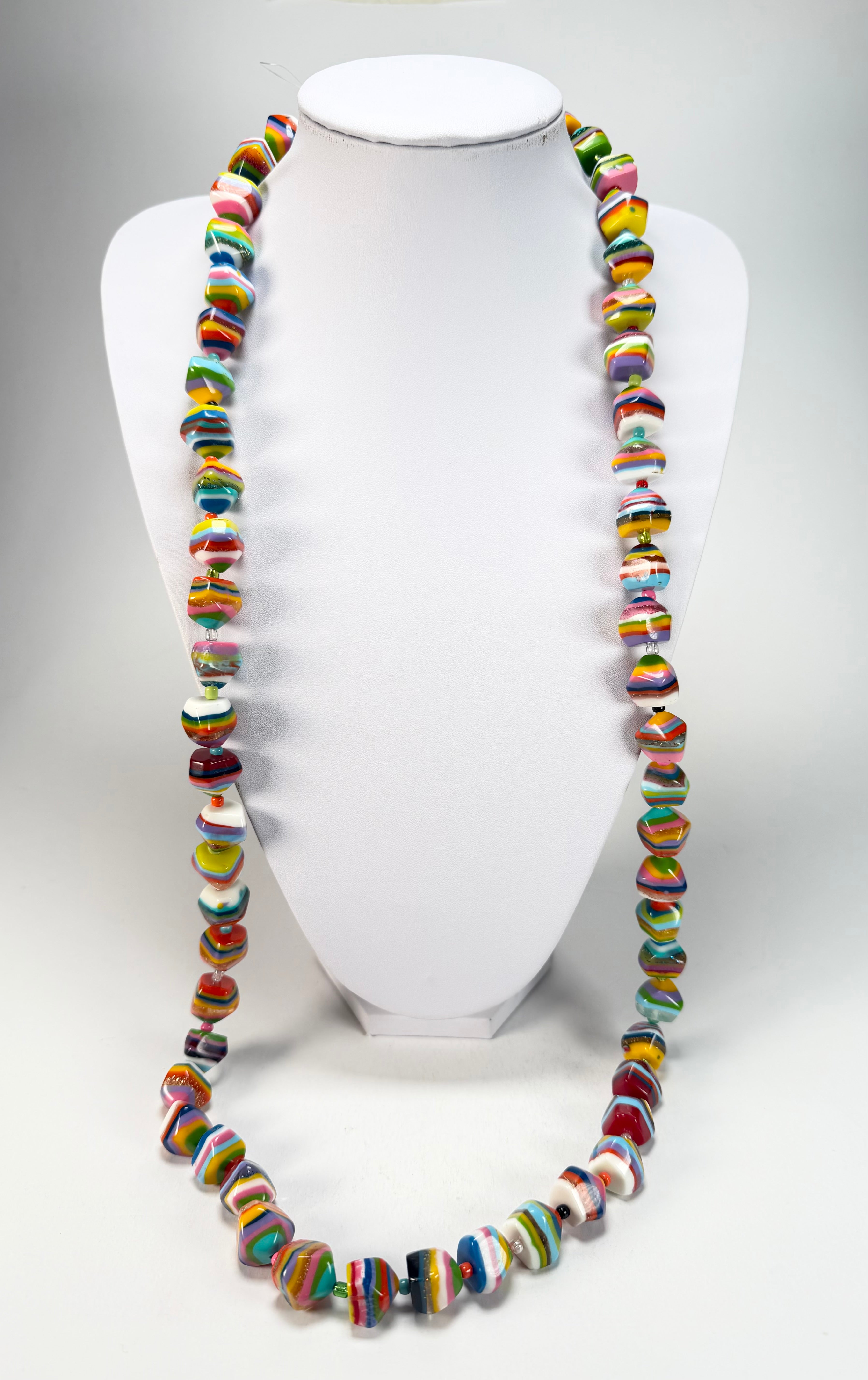 Jackie Brazil "Camille" Liquorice Stripes x Kandinsky Small Stones 110cm Necklace ( N0078 )