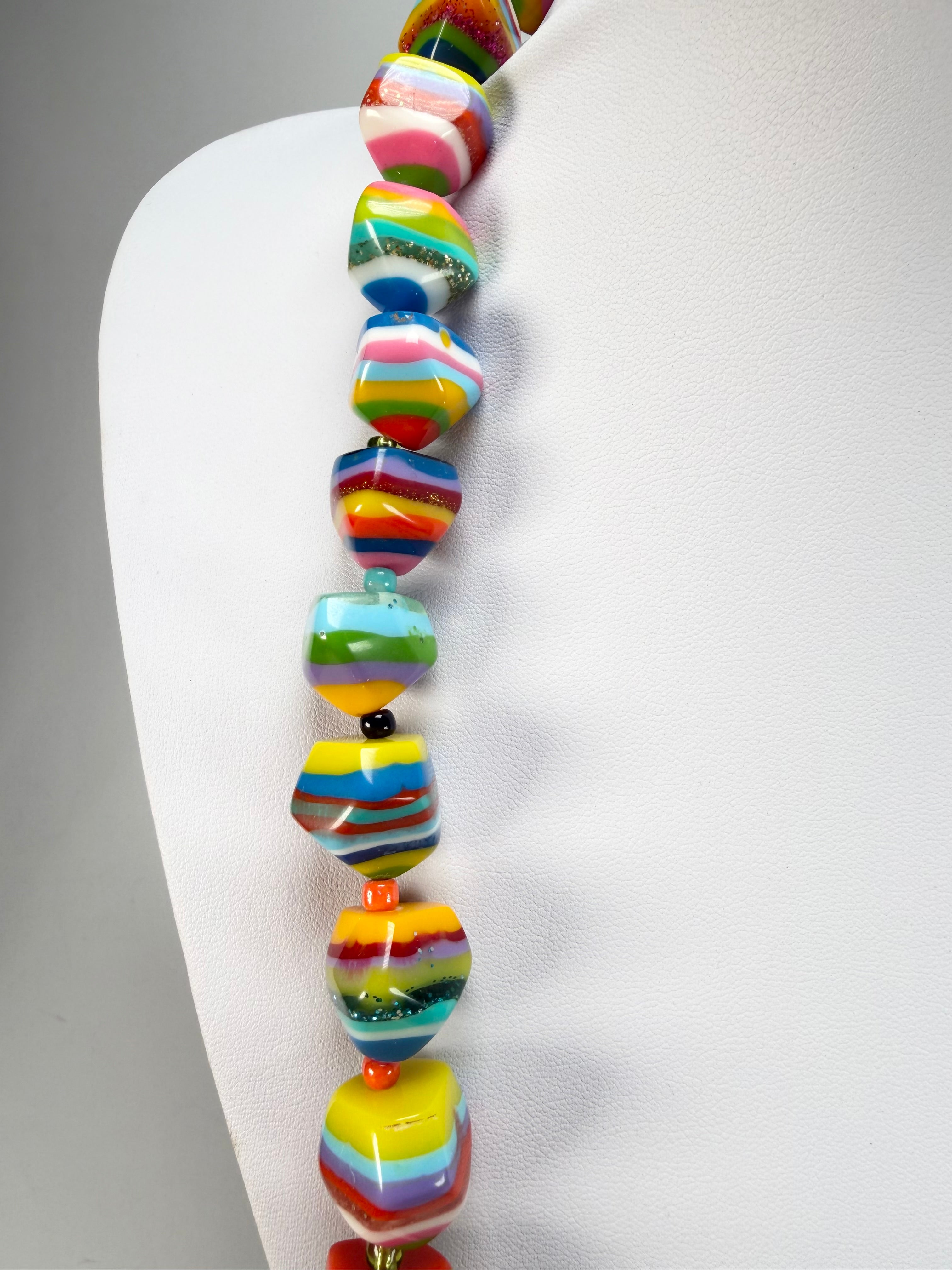 Jackie Brazil "Camille" Liquorice Stripes x Kandinsky Small Stones 110cm Necklace ( N0078 )