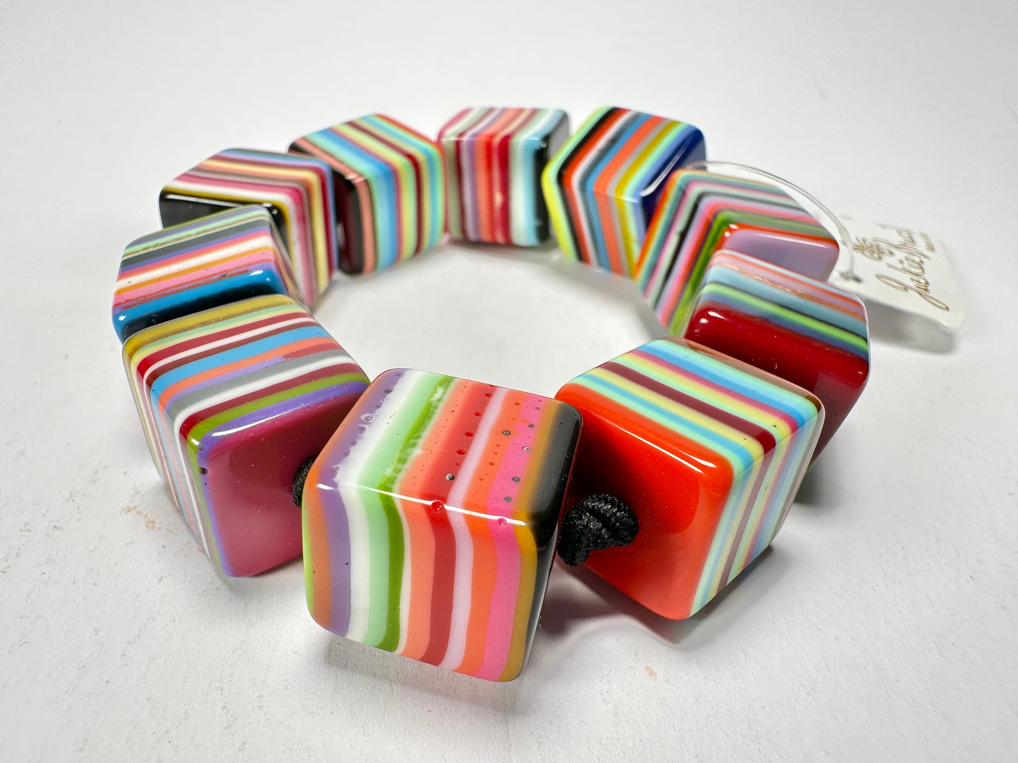 Jackie Brazil "POP" Liquorice Mix Colours Small Cubes Bracelet ( B0224 )