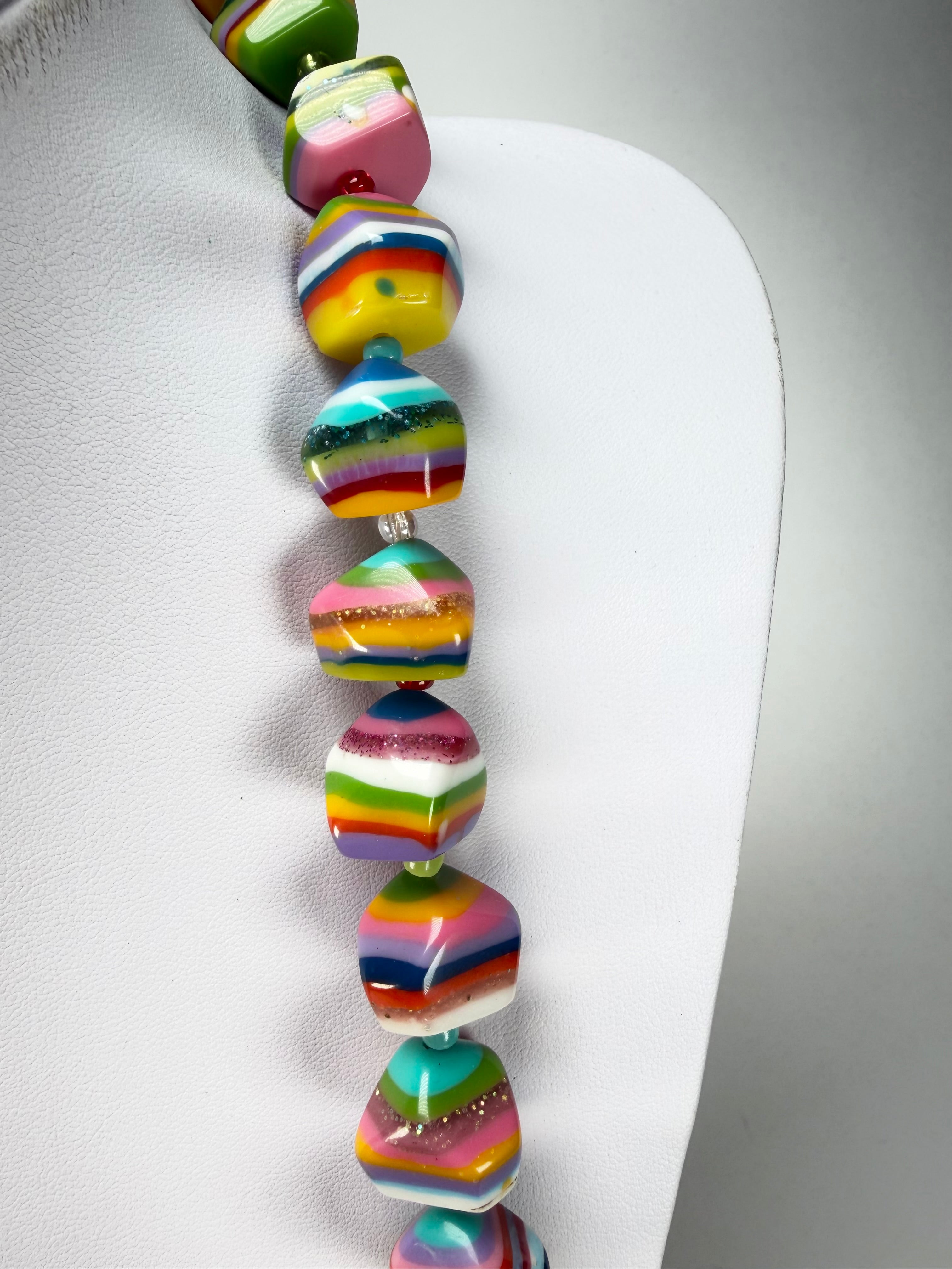 Jackie Brazil "Camille" Liquorice Stripes x Kandinsky Small Stones 110cm Necklace ( N0078 )