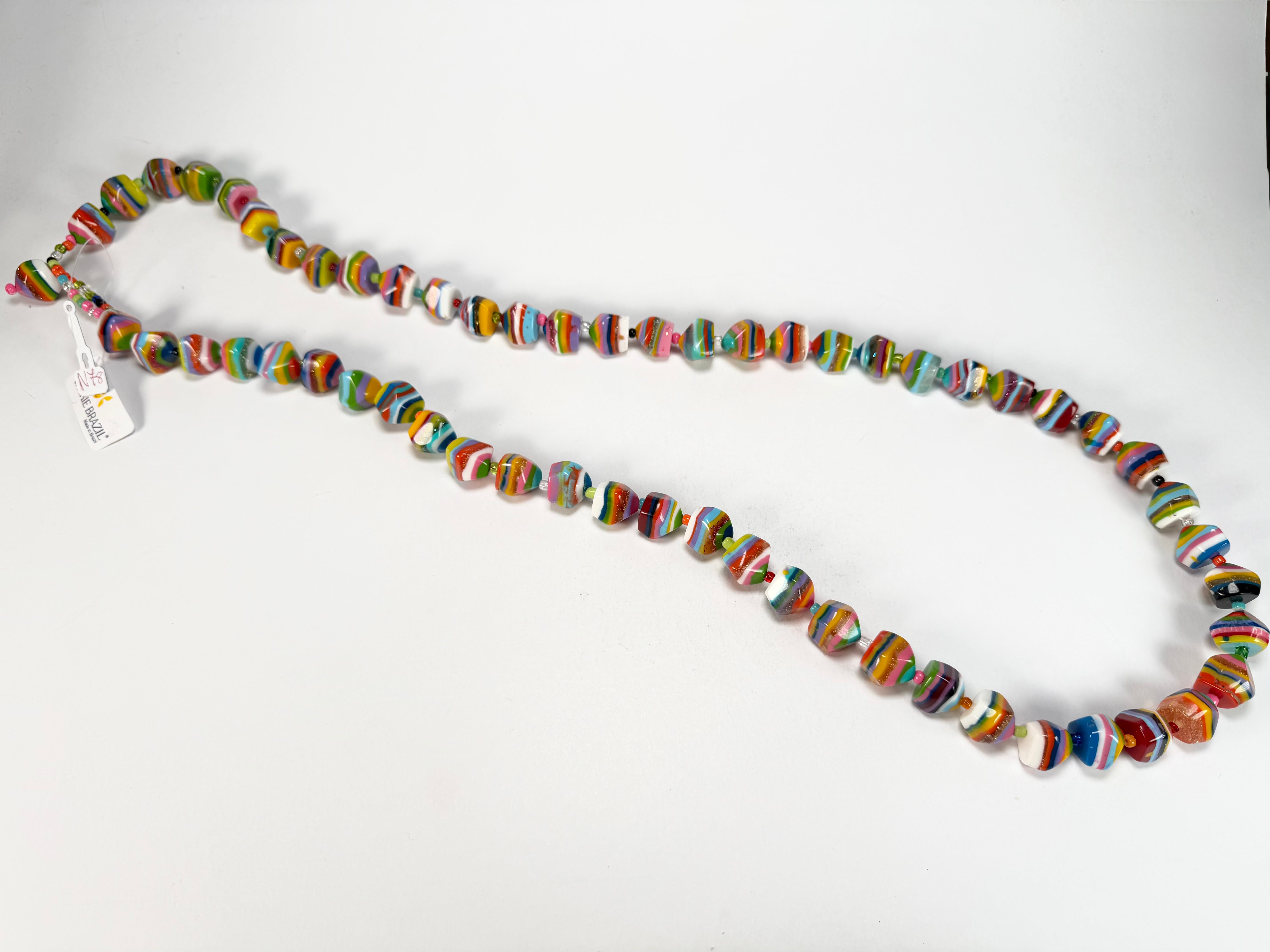 Jackie Brazil "Camille" Liquorice Stripes x Kandinsky Small Stones 110cm Necklace ( N0078 )