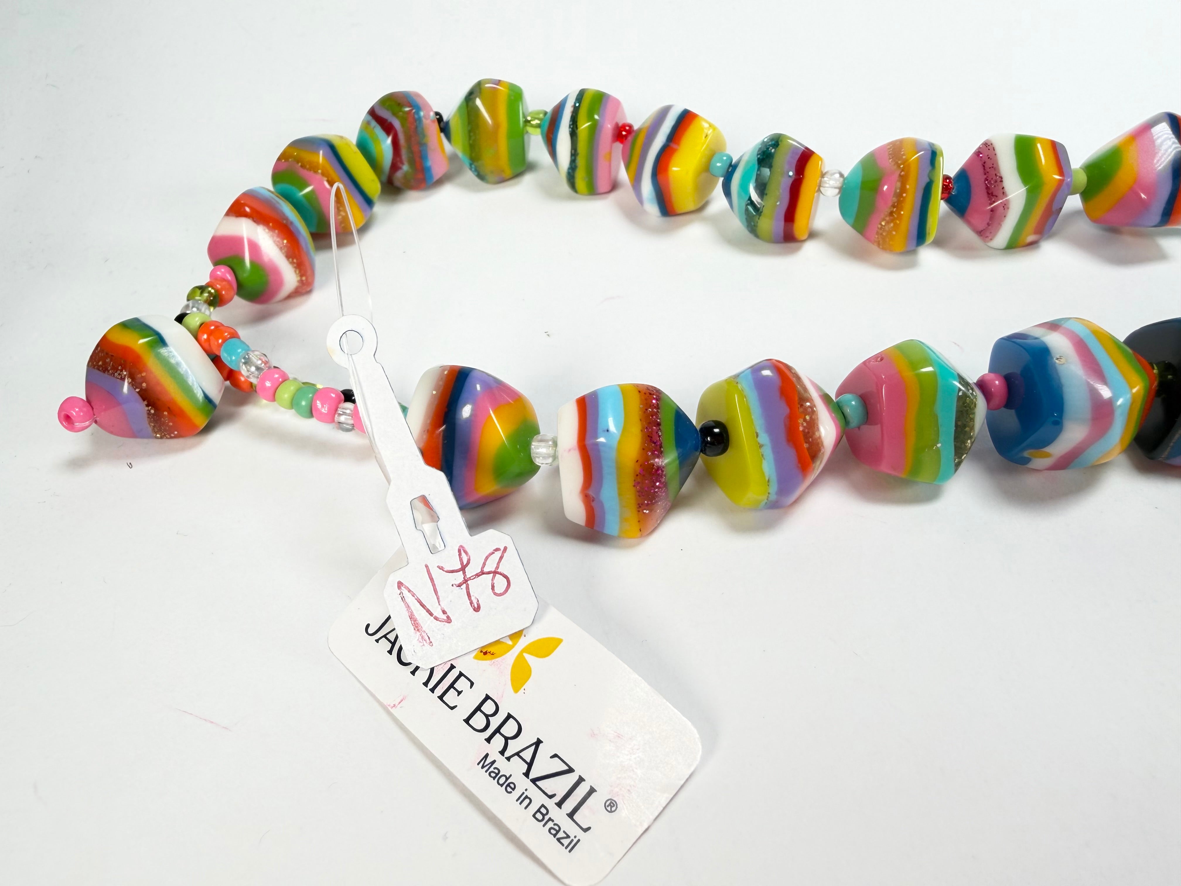 Jackie Brazil "Camille" Liquorice Stripes x Kandinsky Small Stones 110cm Necklace ( N0078 )
