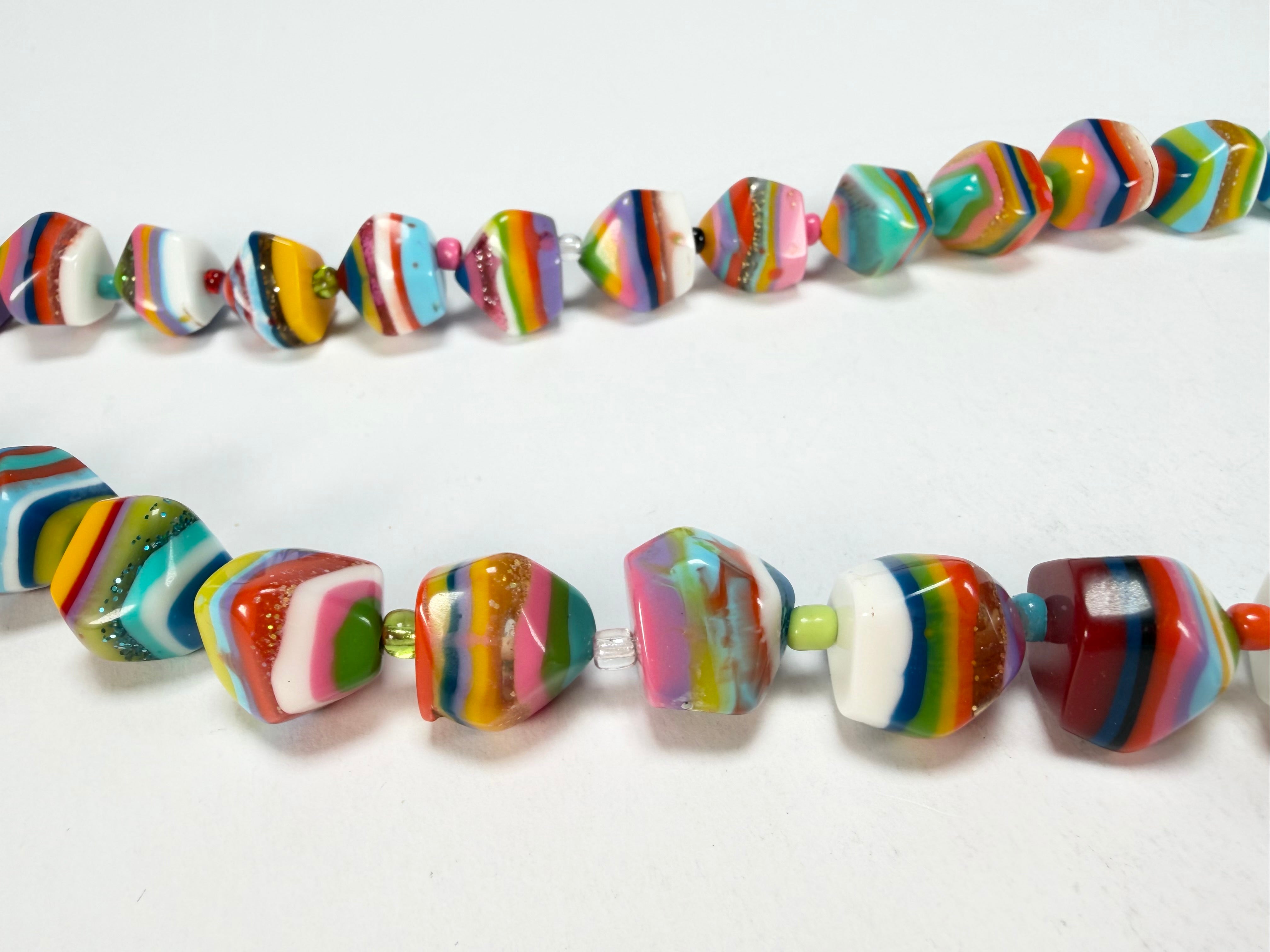 Jackie Brazil "Camille" Liquorice Stripes x Kandinsky Small Stones 110cm Necklace ( N0078 )