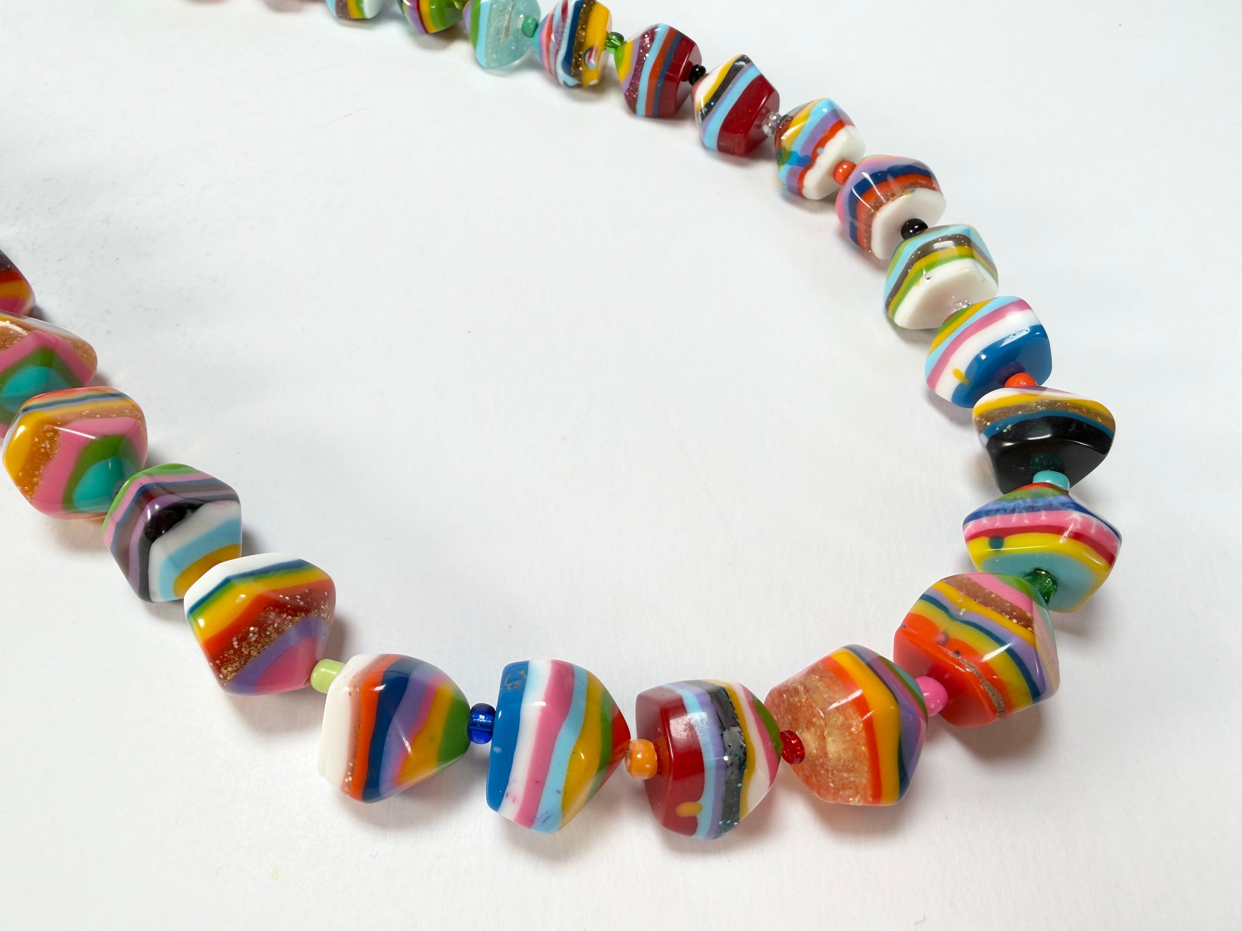 Jackie Brazil "Camille" Liquorice Stripes x Kandinsky Small Stones 110cm Necklace ( N0078 )