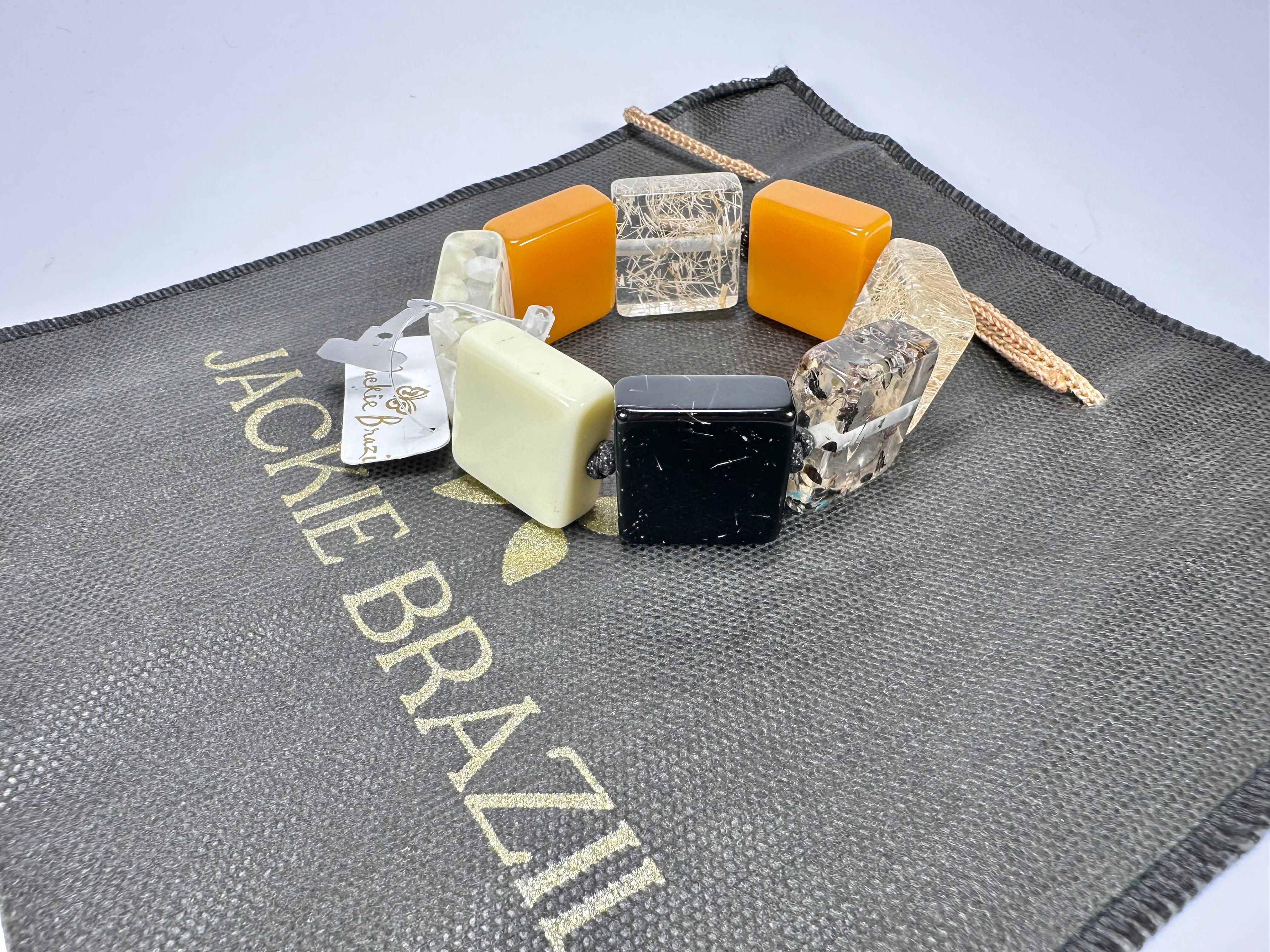 Jackie Brazil "Gala" Seasons Mix Half Rectangles On Elastic Bracelet ( B0778 )