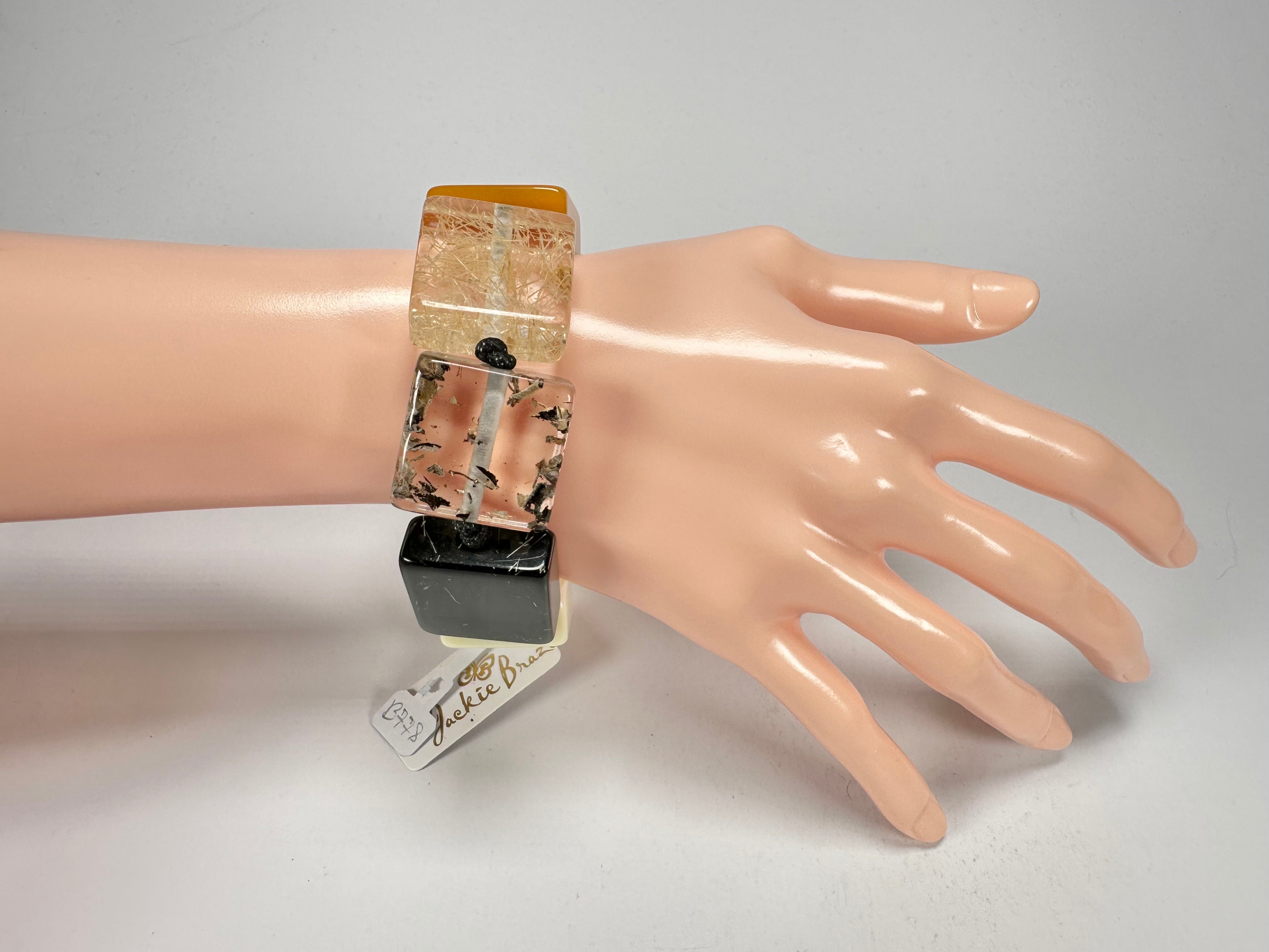 Jackie Brazil "Gala" Seasons Mix Half Rectangles On Elastic Bracelet ( B0778 )
