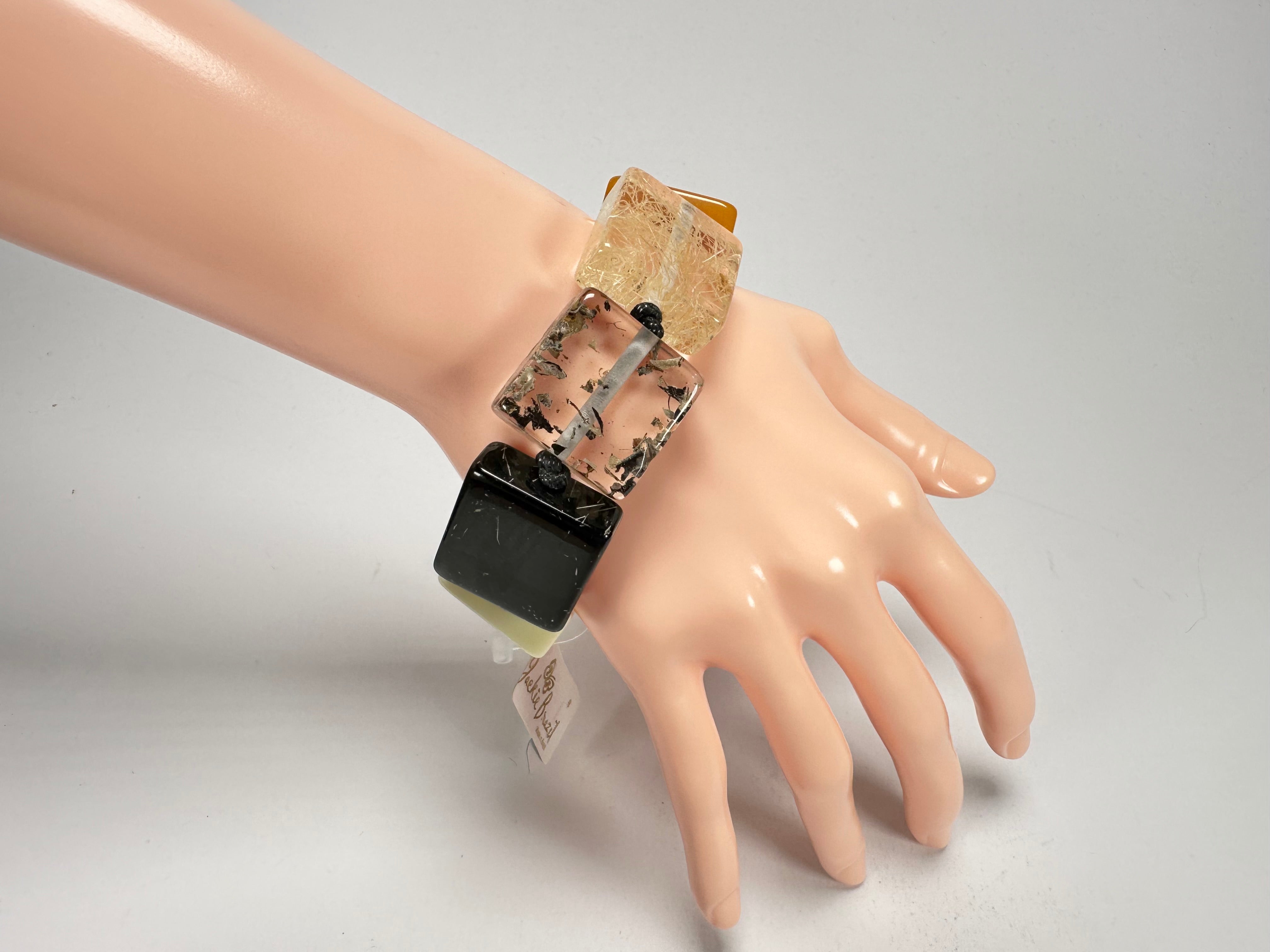 Jackie Brazil "Gala" Seasons Mix Half Rectangles On Elastic Bracelet ( B0778 )