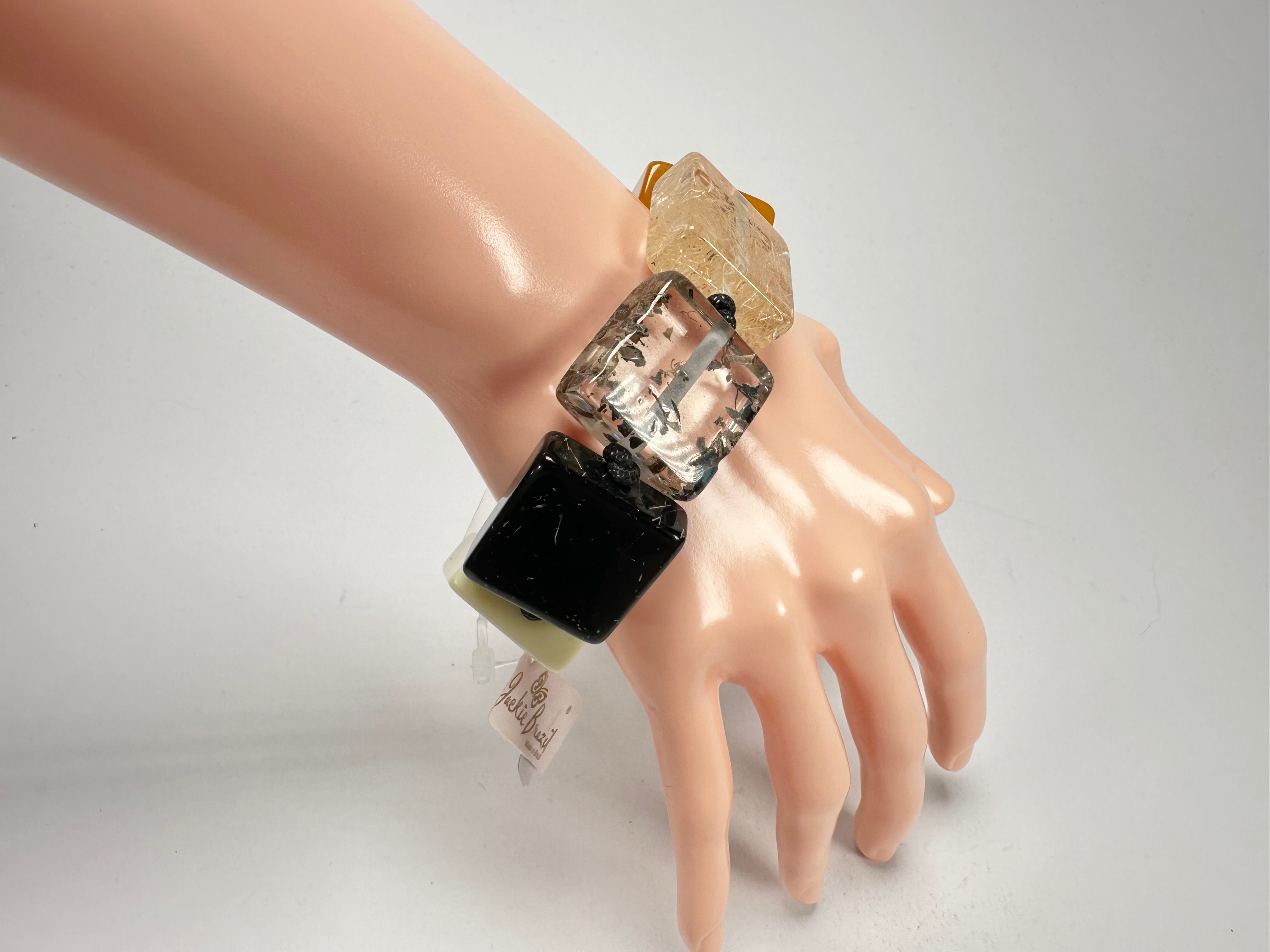 Jackie Brazil "Gala" Seasons Mix Half Rectangles On Elastic Bracelet ( B0778 )