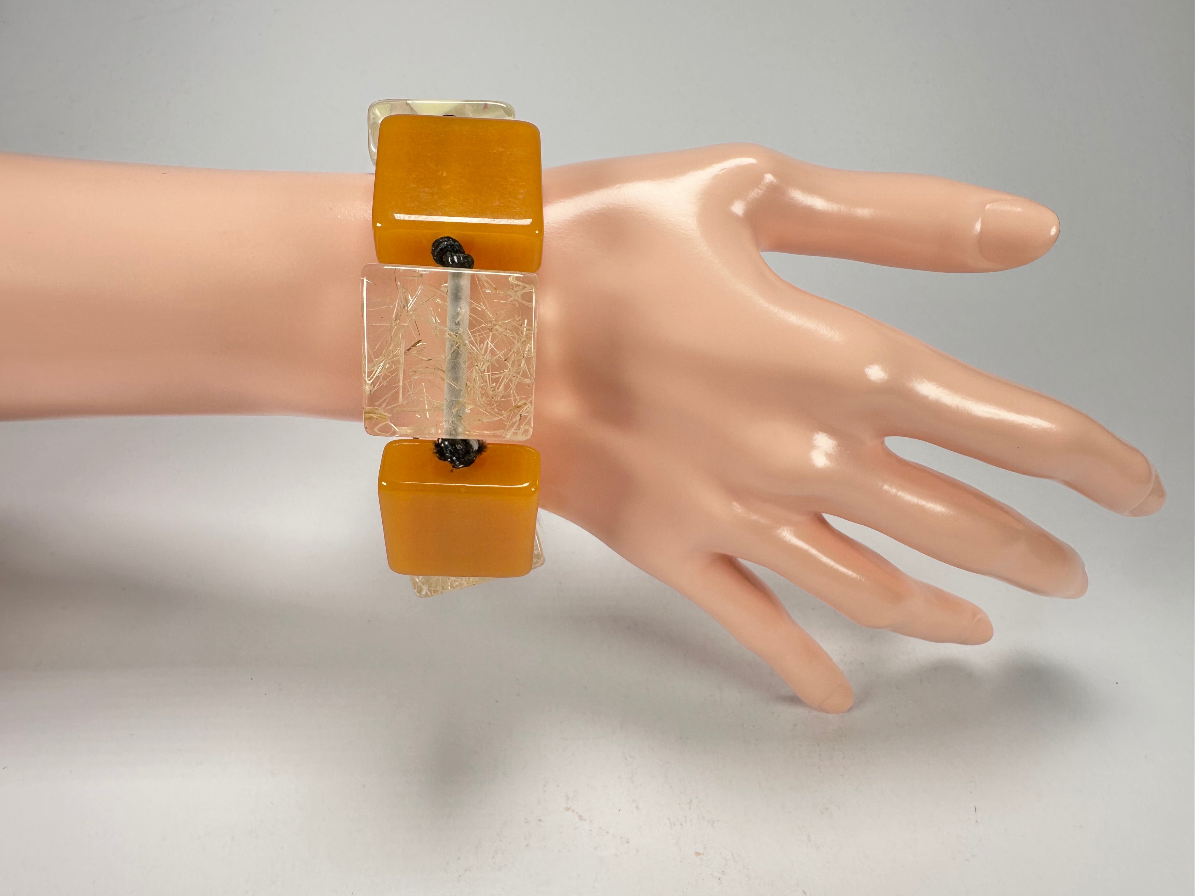 Jackie Brazil "Gala" Seasons Mix Half Rectangles On Elastic Bracelet ( B0778 )
