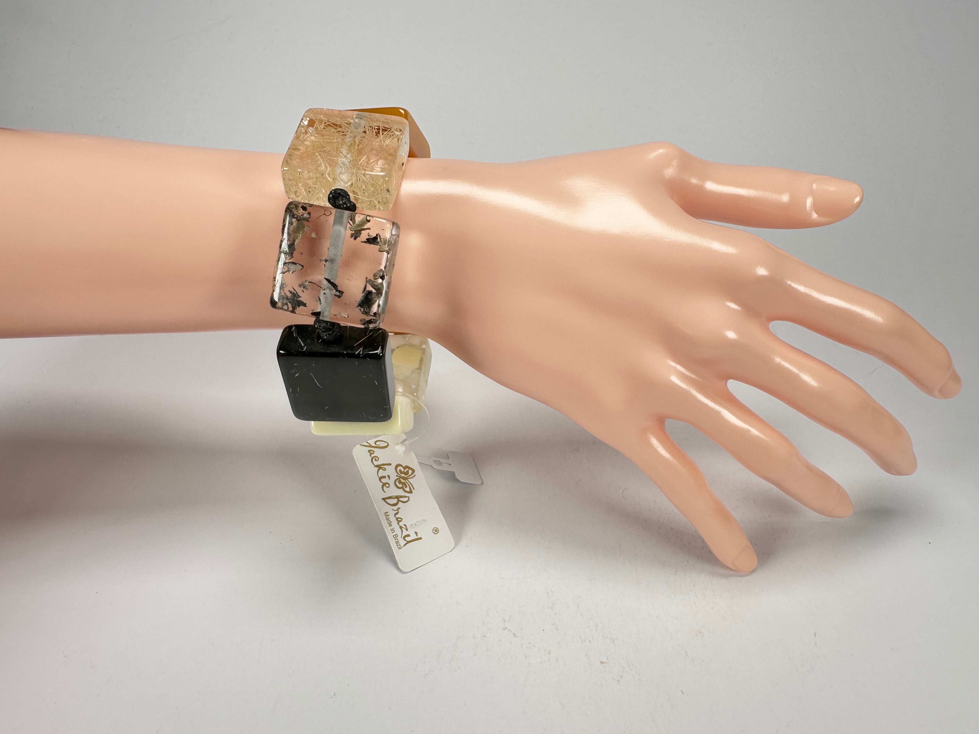 Jackie Brazil "Gala" Seasons Mix Half Rectangles On Elastic Bracelet ( B0778 )