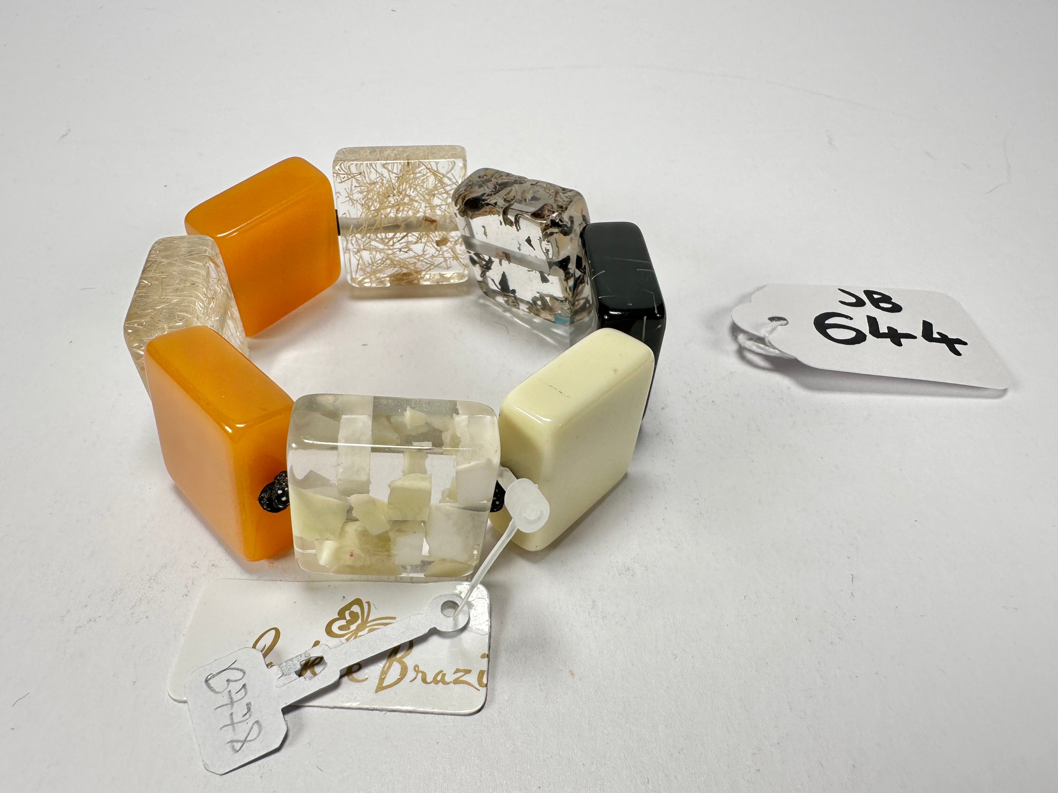 Jackie Brazil "Gala" Seasons Mix Half Rectangles On Elastic Bracelet ( B0778 )
