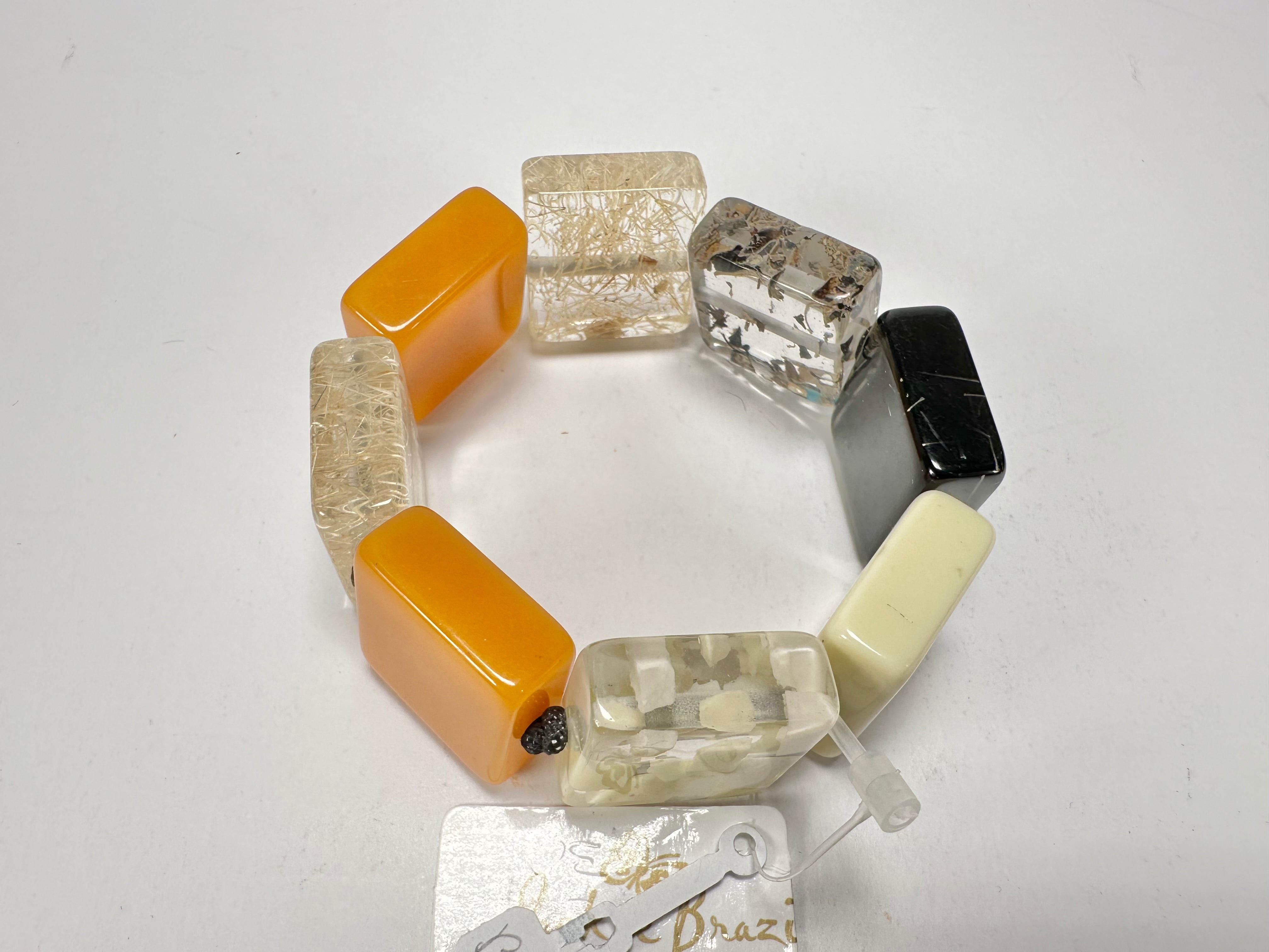 Jackie Brazil "Gala" Seasons Mix Half Rectangles On Elastic Bracelet ( B0778 )