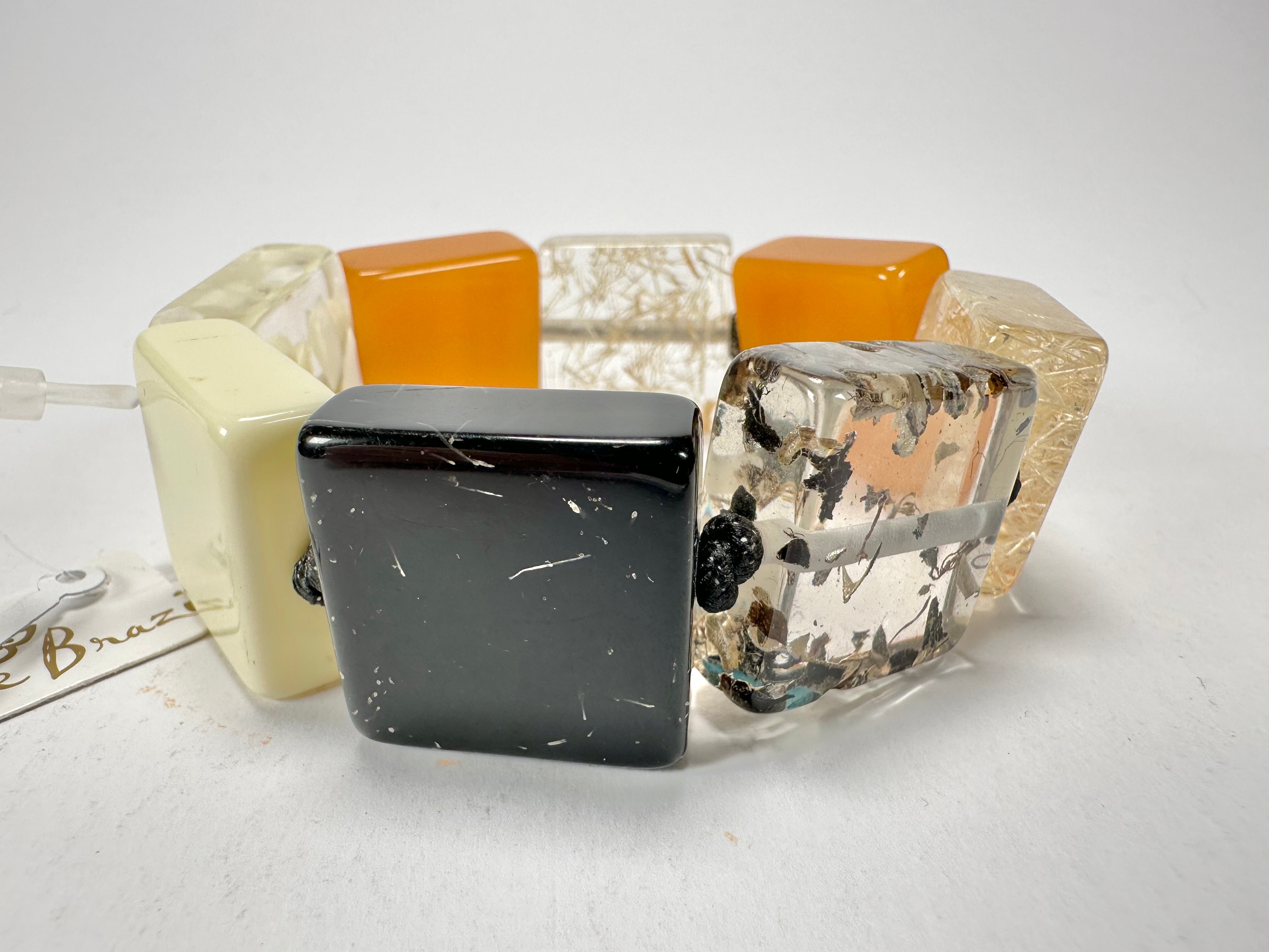 Jackie Brazil "Gala" Seasons Mix Half Rectangles On Elastic Bracelet ( B0778 )