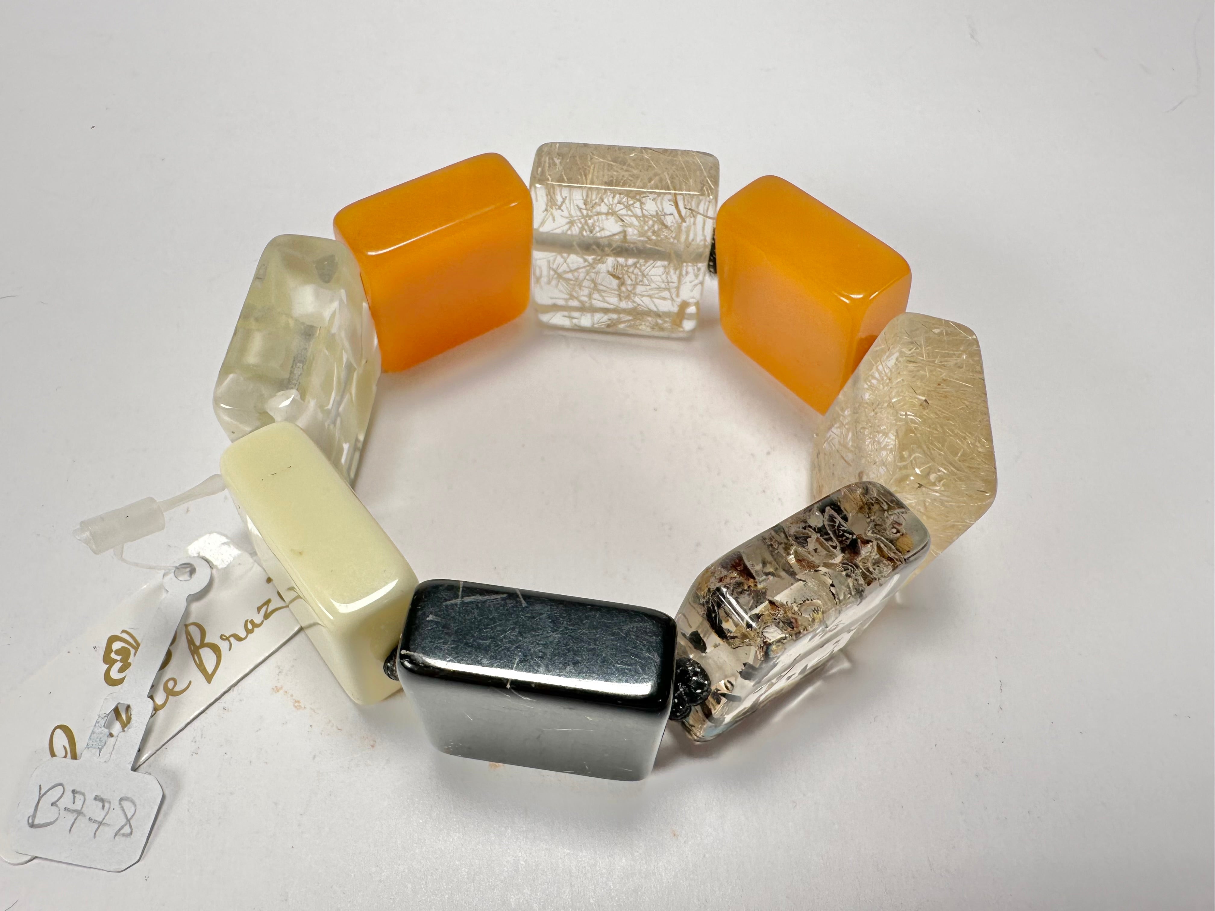 Jackie Brazil "Gala" Seasons Mix Half Rectangles On Elastic Bracelet ( B0778 )