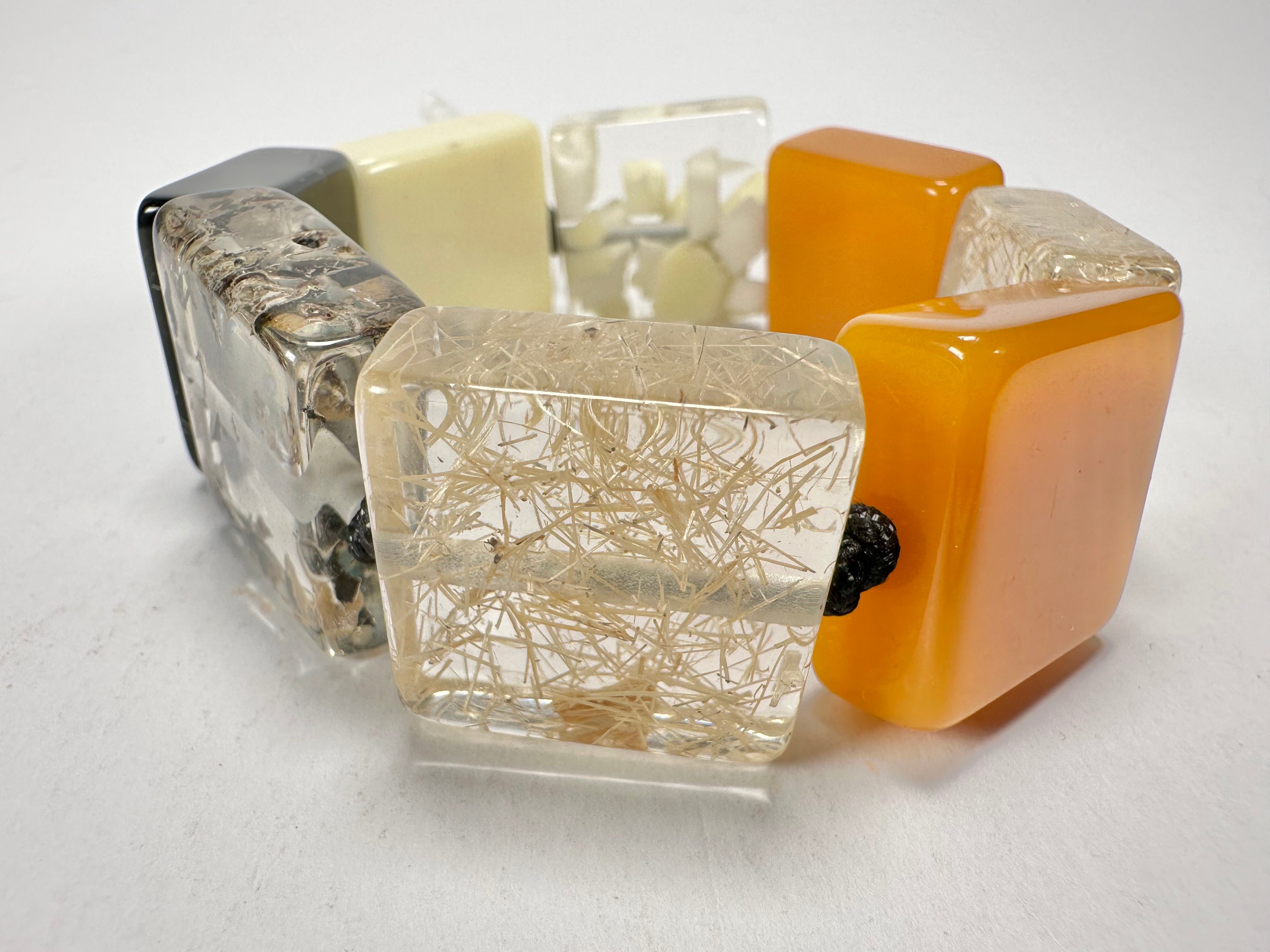 Jackie Brazil "Gala" Seasons Mix Half Rectangles On Elastic Bracelet ( B0778 )