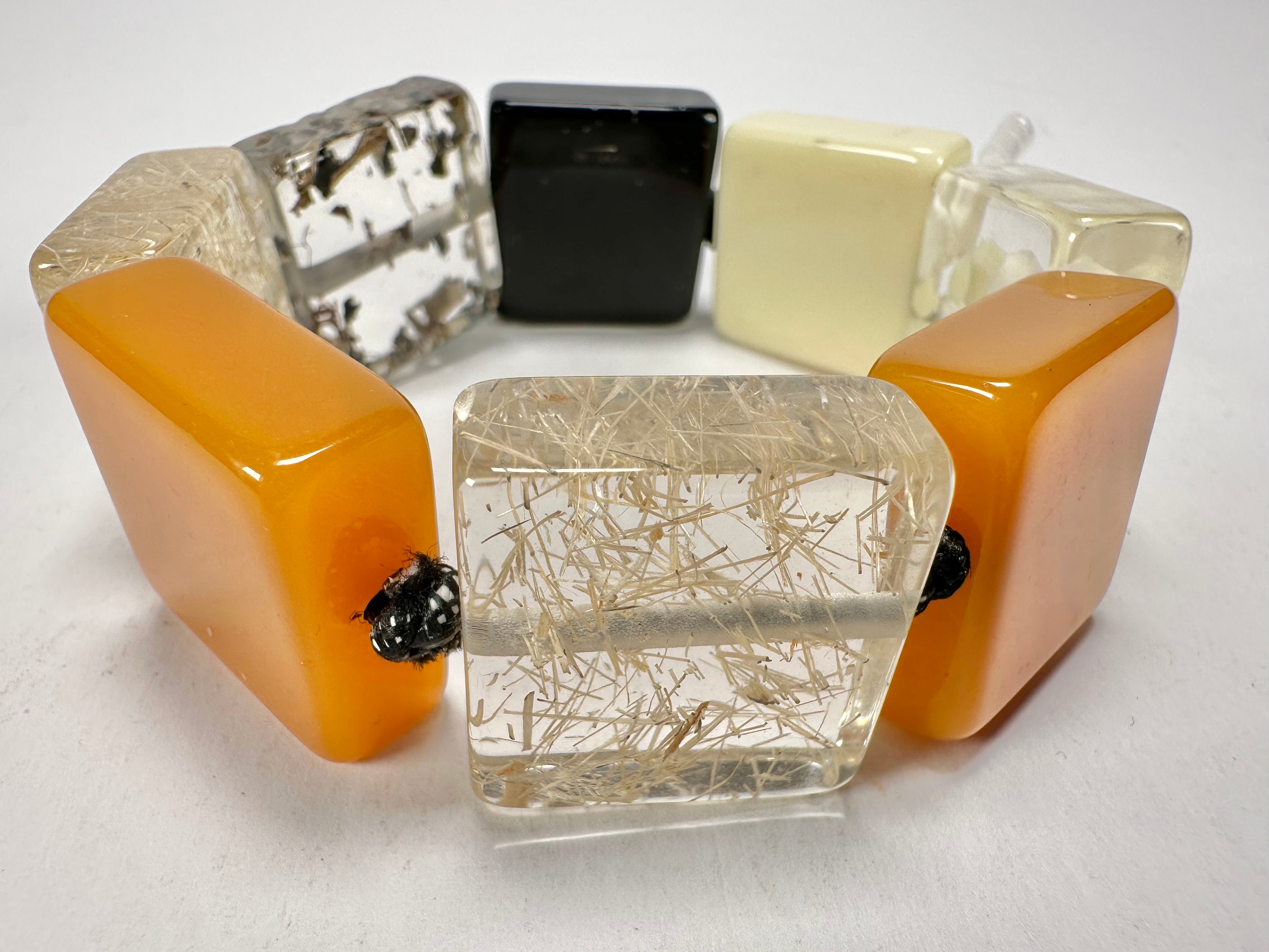 Jackie Brazil "Gala" Seasons Mix Half Rectangles On Elastic Bracelet ( B0778 )