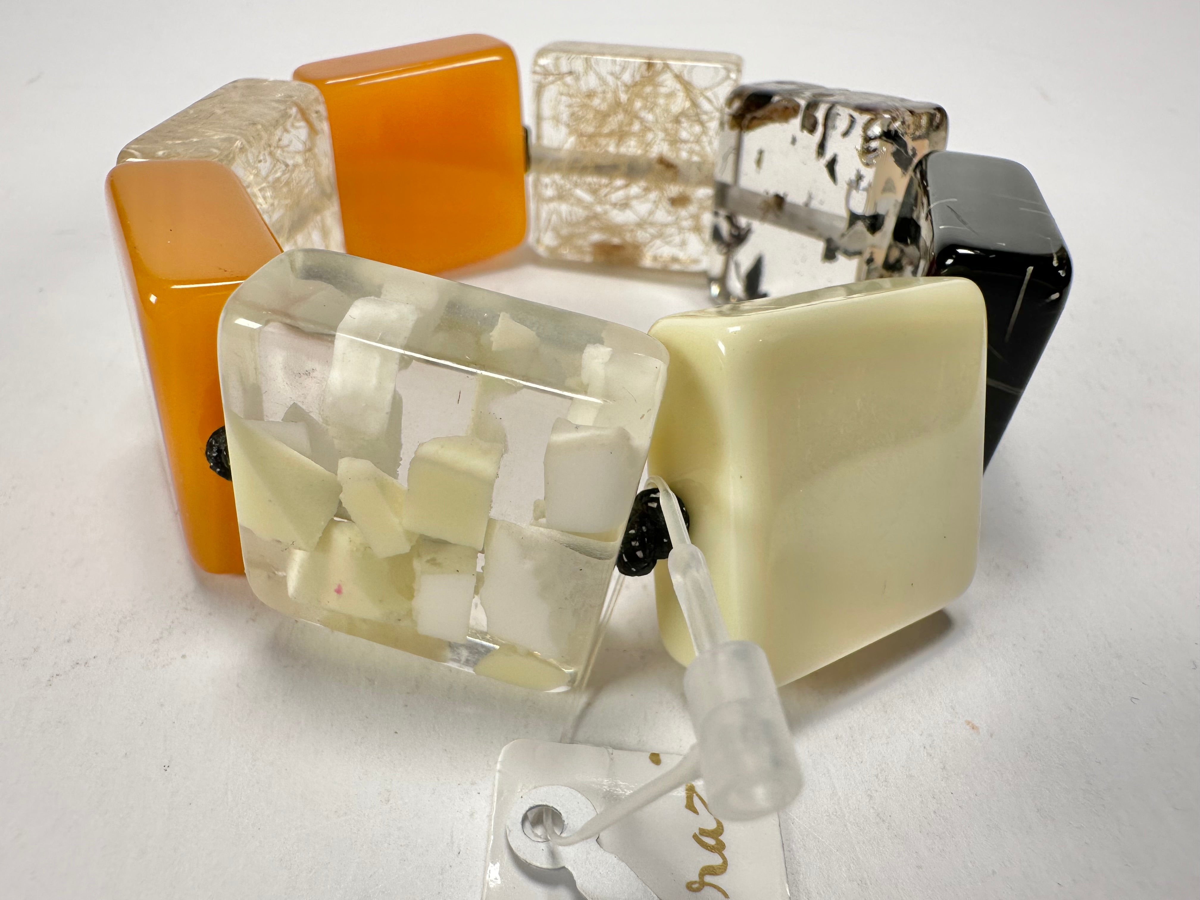 Jackie Brazil "Gala" Seasons Mix Half Rectangles On Elastic Bracelet ( B0778 )