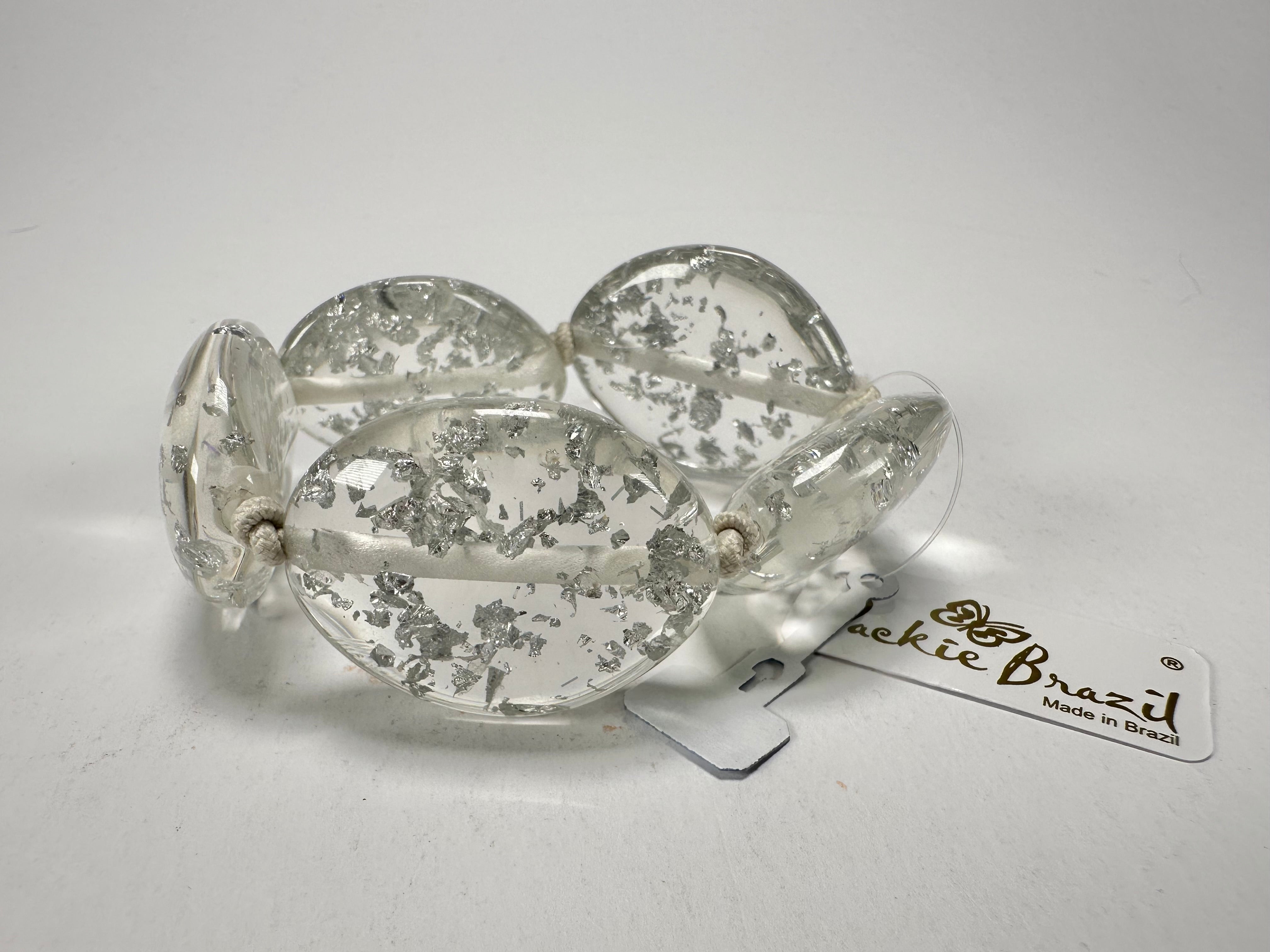 Jackie Brazil "Kathy" Silver Flakes Small Riverstones Bracelet ( B0800 )