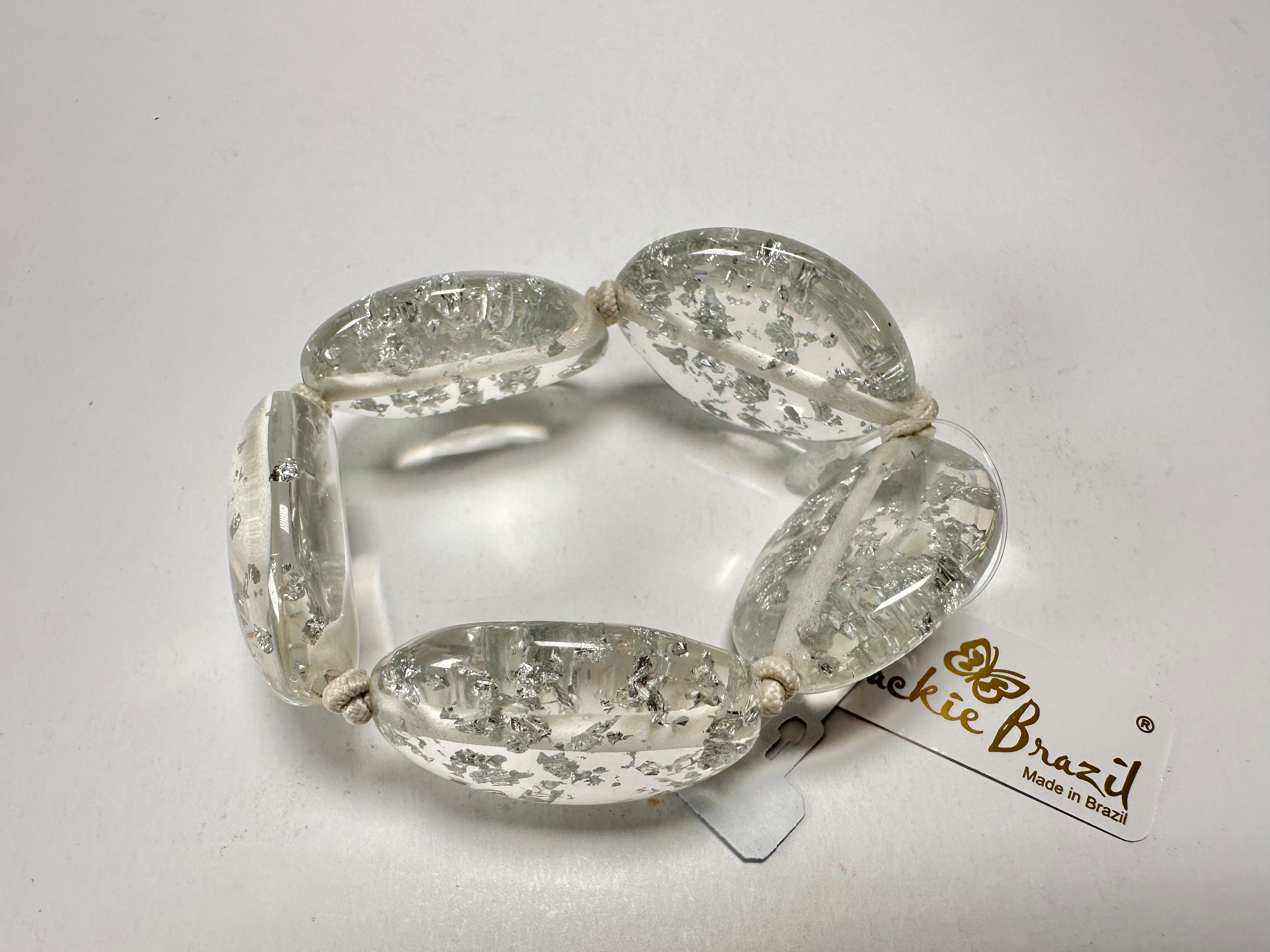 Jackie Brazil "Kathy" Silver Flakes Small Riverstones Bracelet ( B0800 )