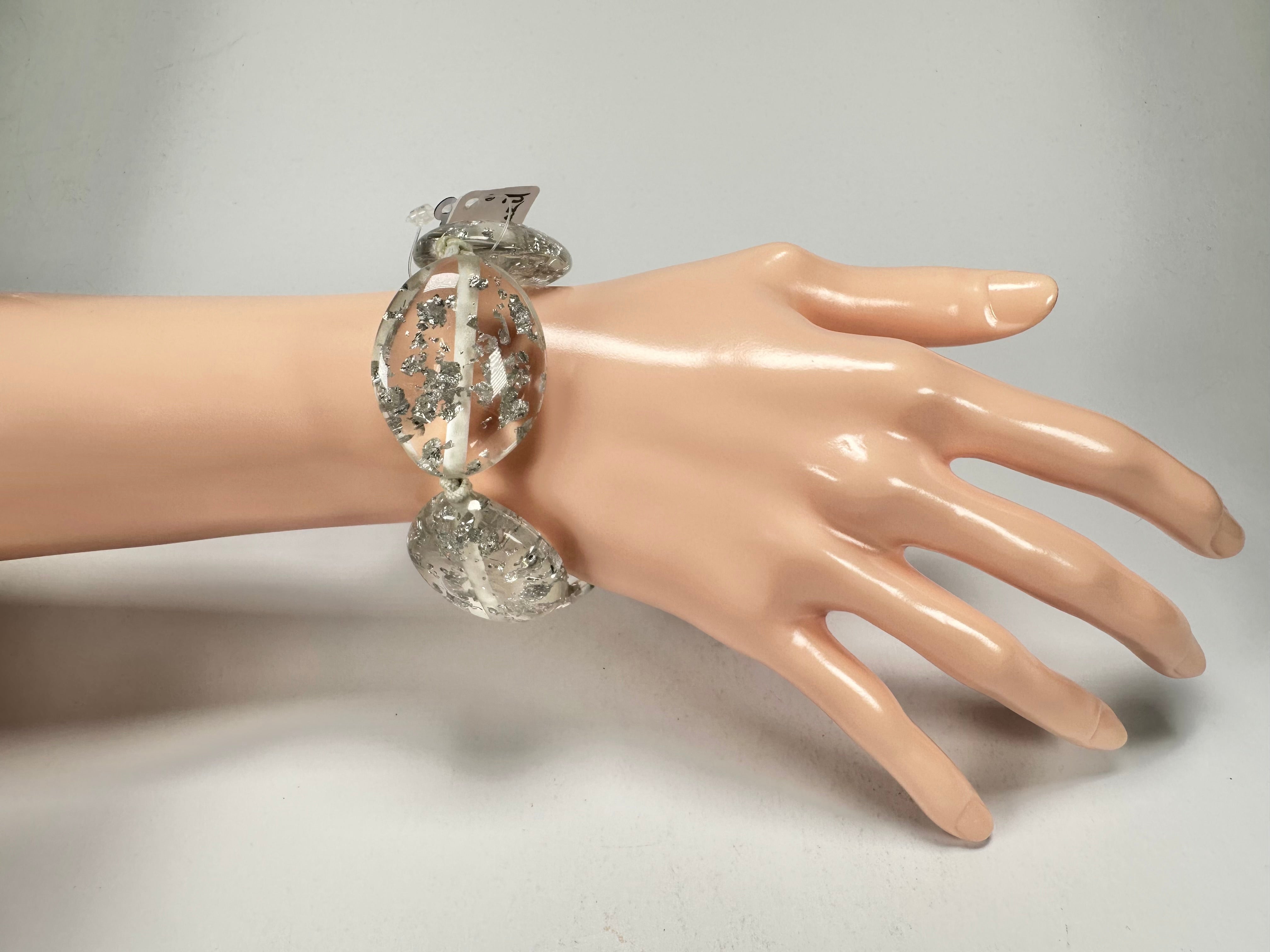 Jackie Brazil "Kathy" Silver Flakes Small Riverstones Bracelet ( B0800 )