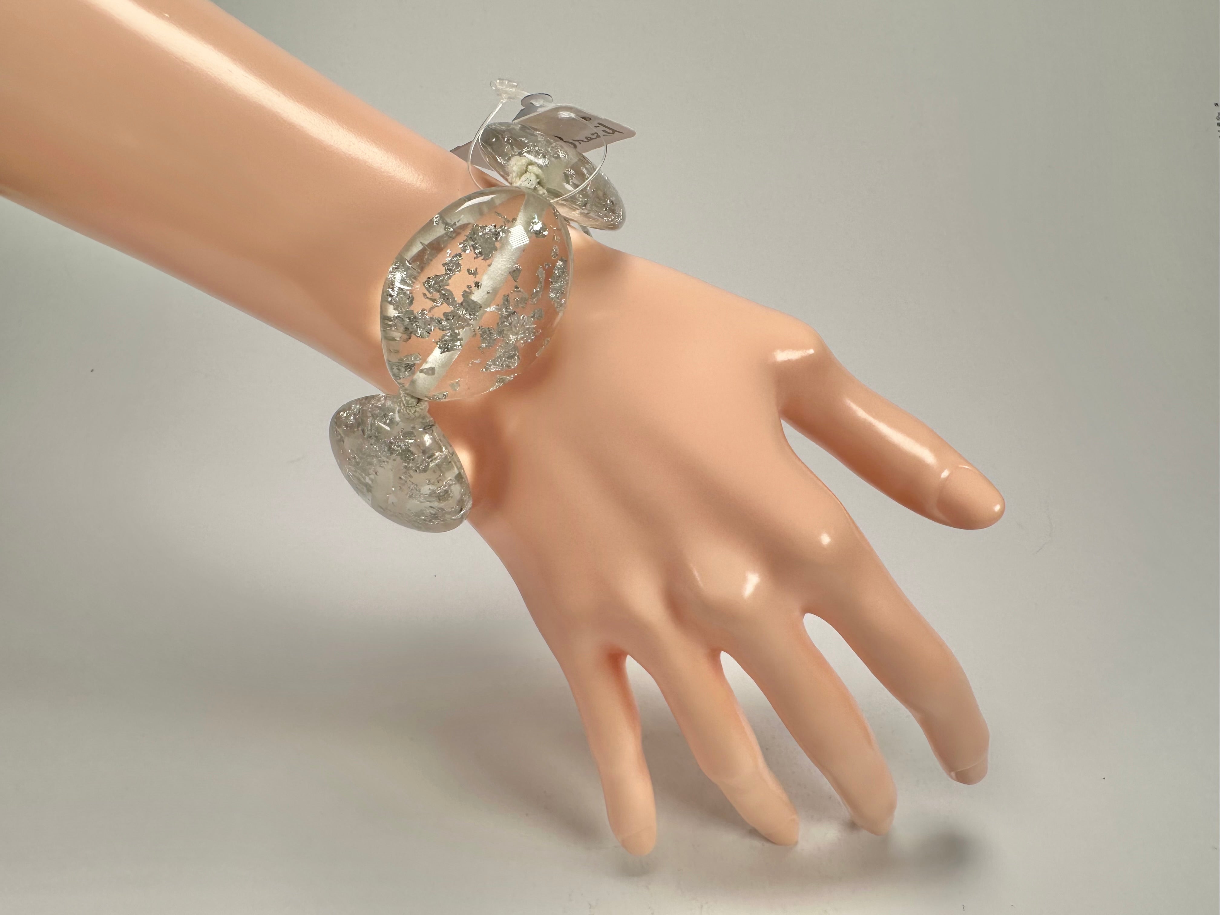 Jackie Brazil "Kathy" Silver Flakes Small Riverstones Bracelet ( B0800 )