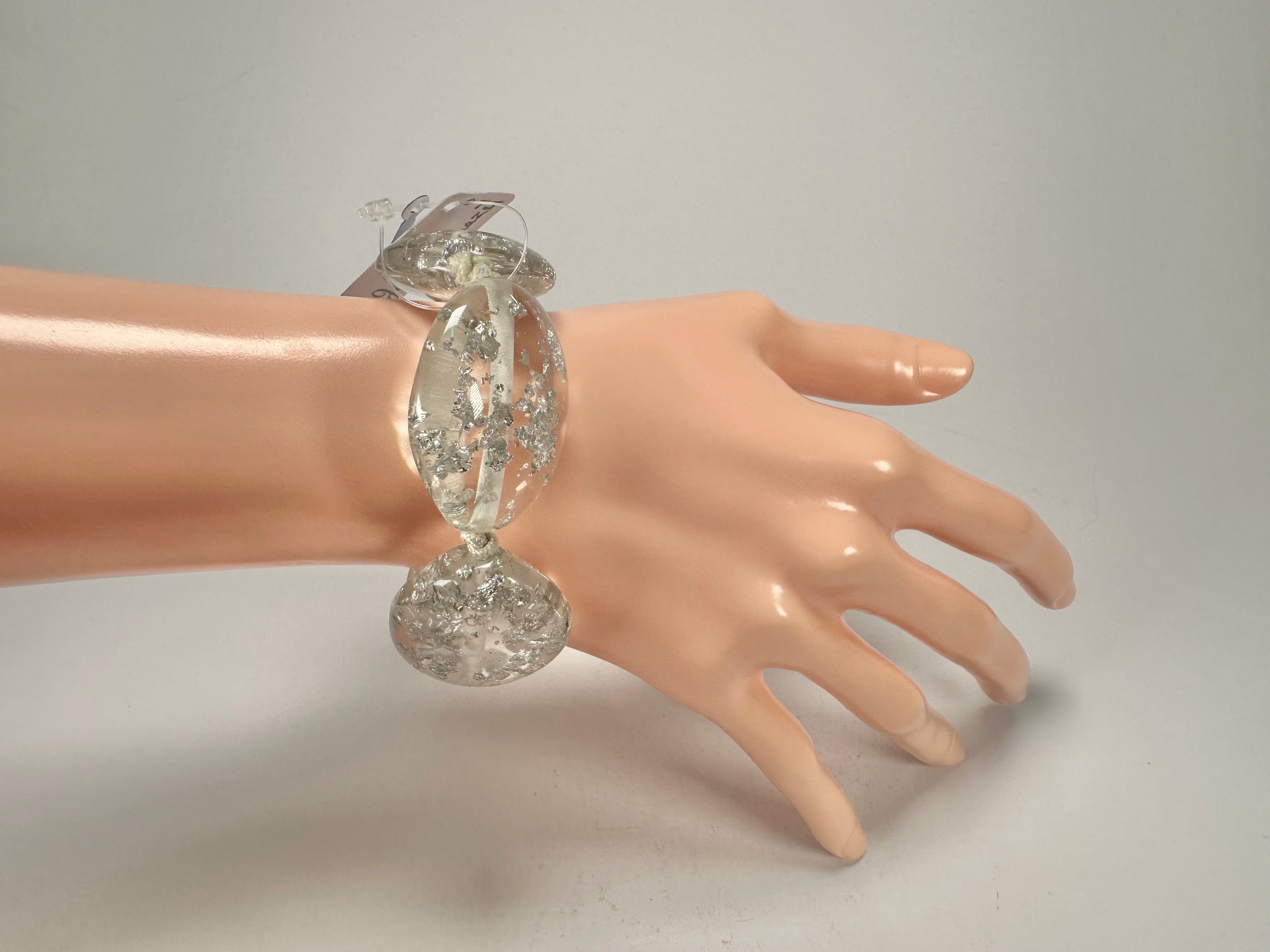 Jackie Brazil "Kathy" Silver Flakes Small Riverstones Bracelet ( B0800 )