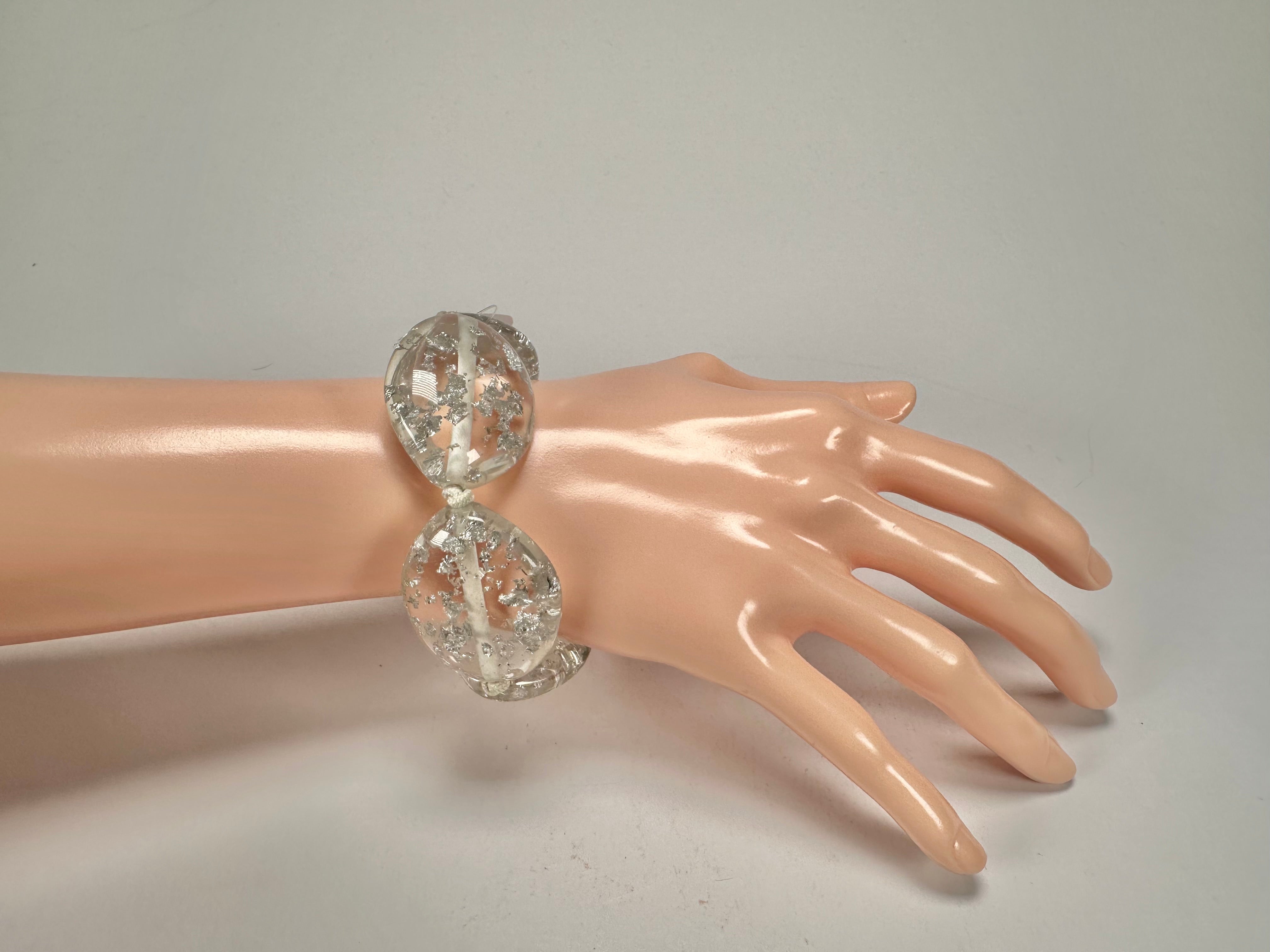 Jackie Brazil "Kathy" Silver Flakes Small Riverstones Bracelet ( B0800 )