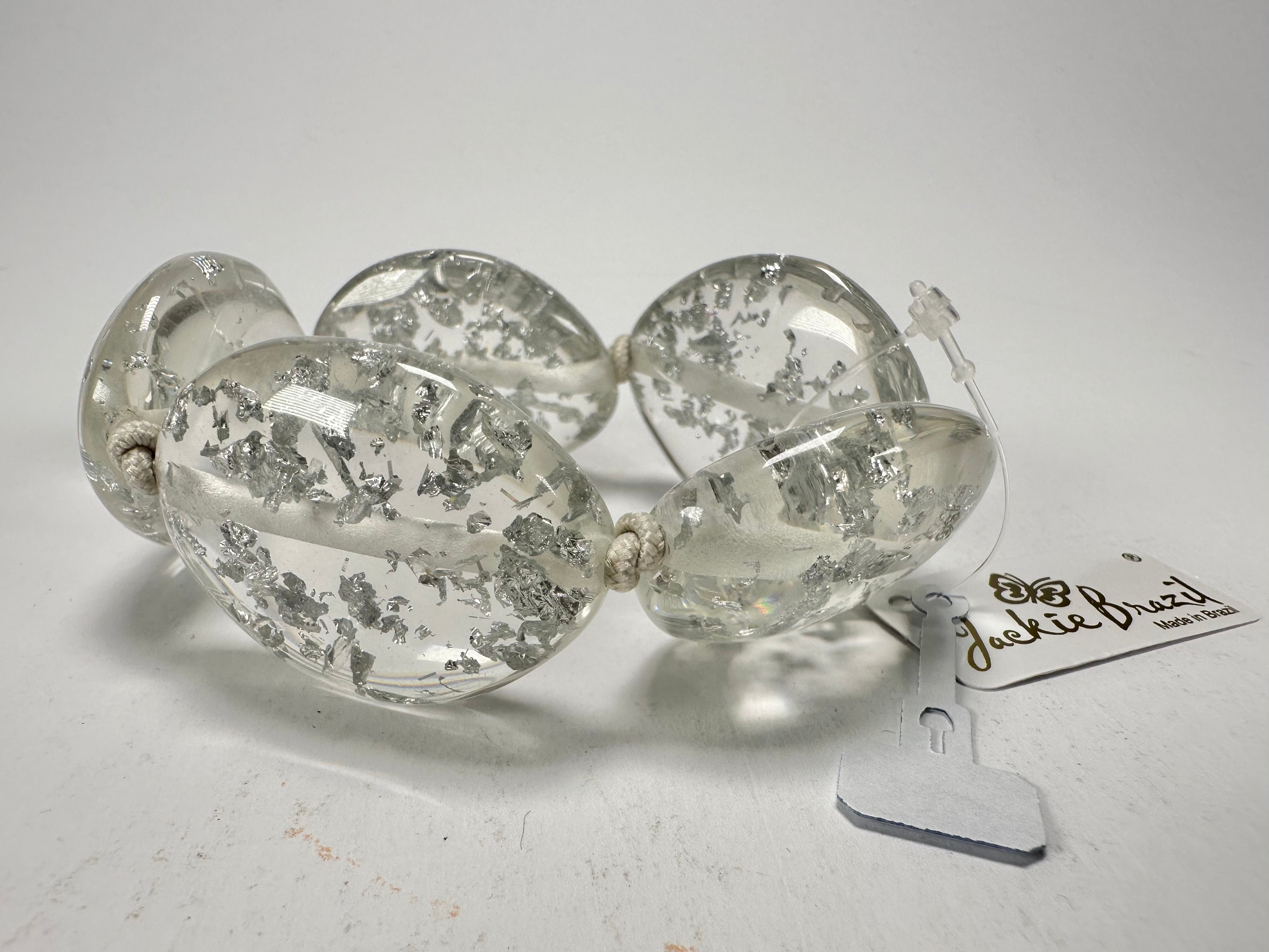 Jackie Brazil "Kathy" Silver Flakes Small Riverstones Bracelet ( B0800 )