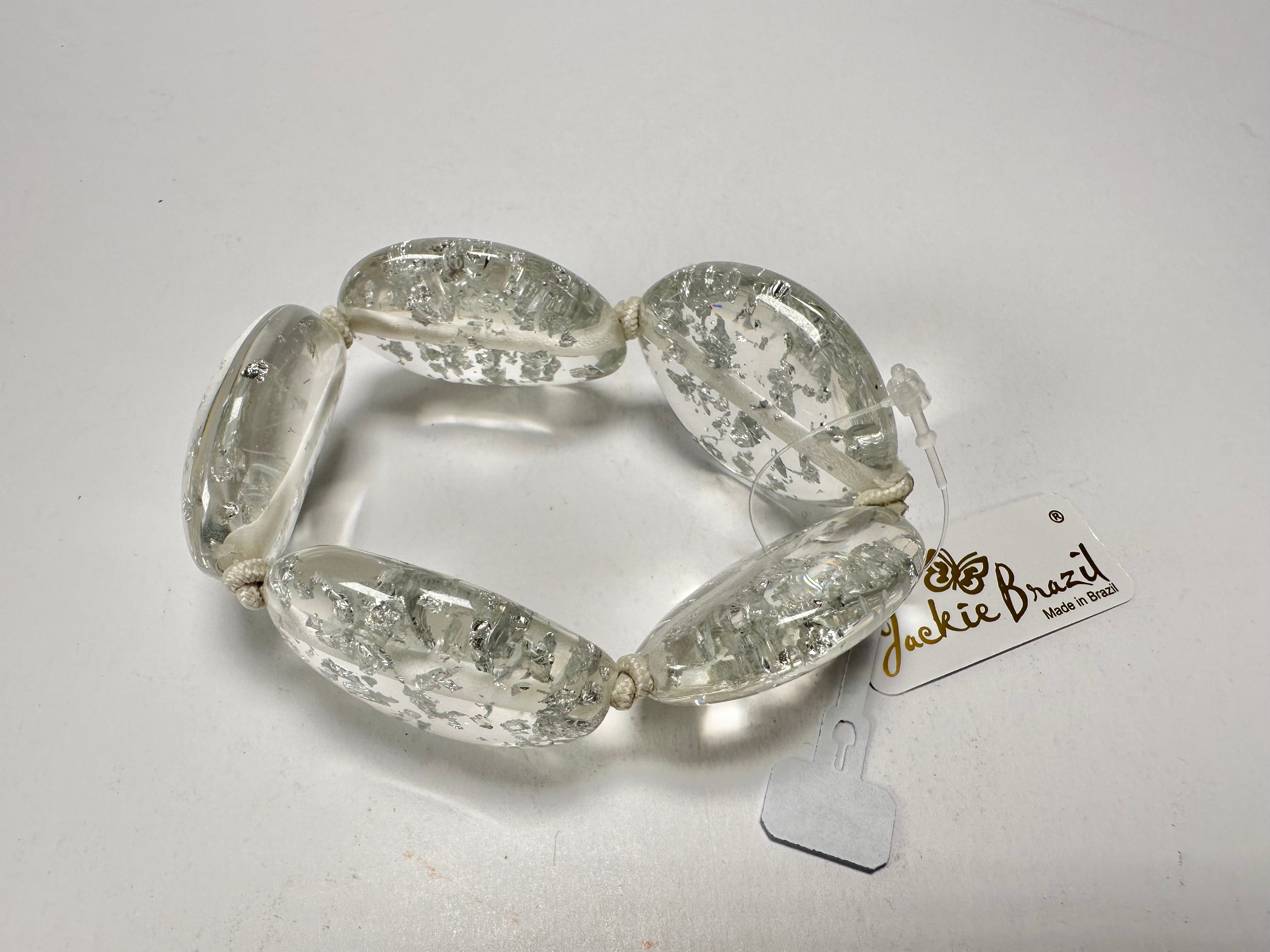 Jackie Brazil "Kathy" Silver Flakes Small Riverstones Bracelet ( B0800 )