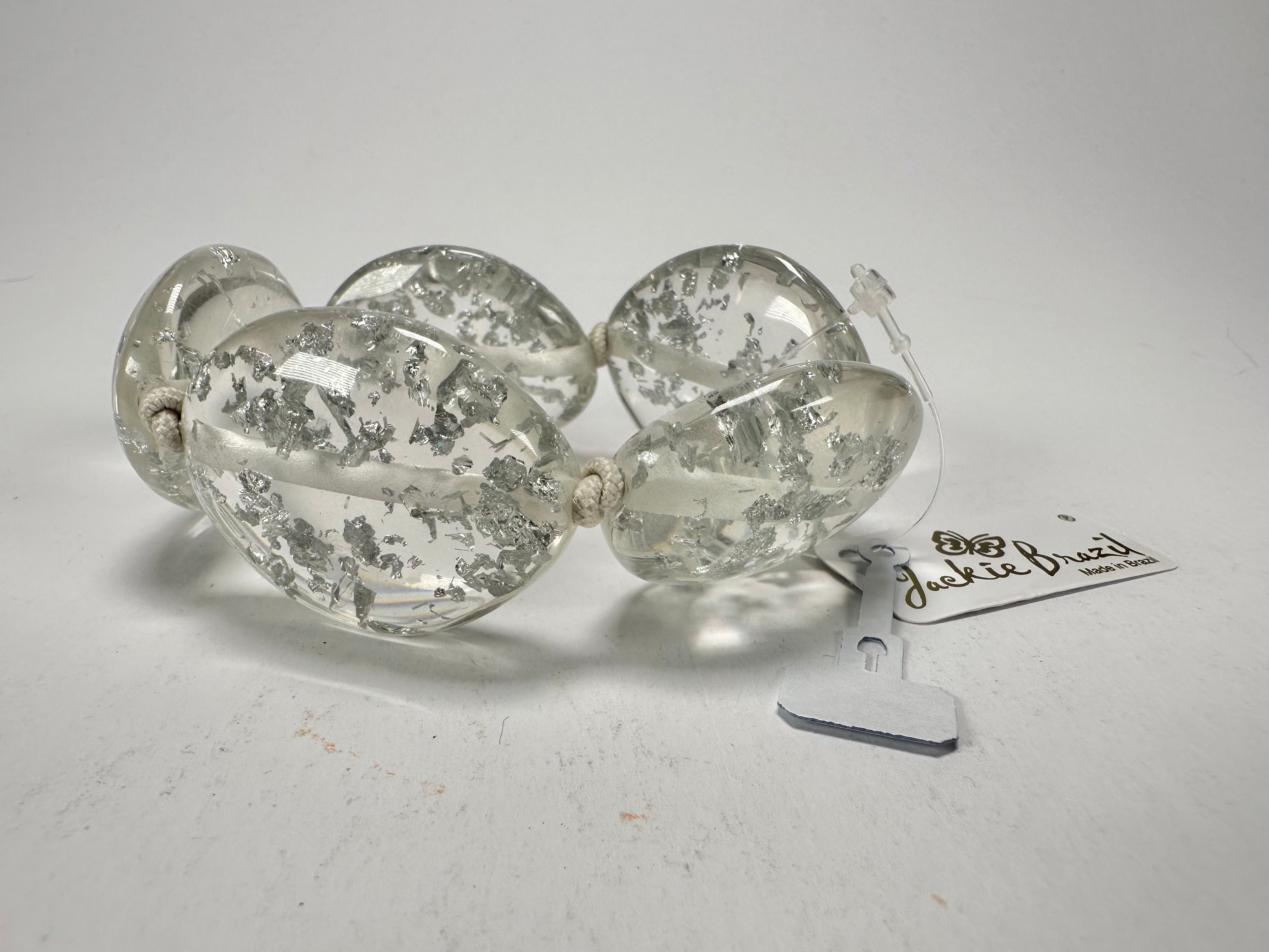 Jackie Brazil "Kathy" Silver Flakes Small Riverstones Bracelet ( B0800 )