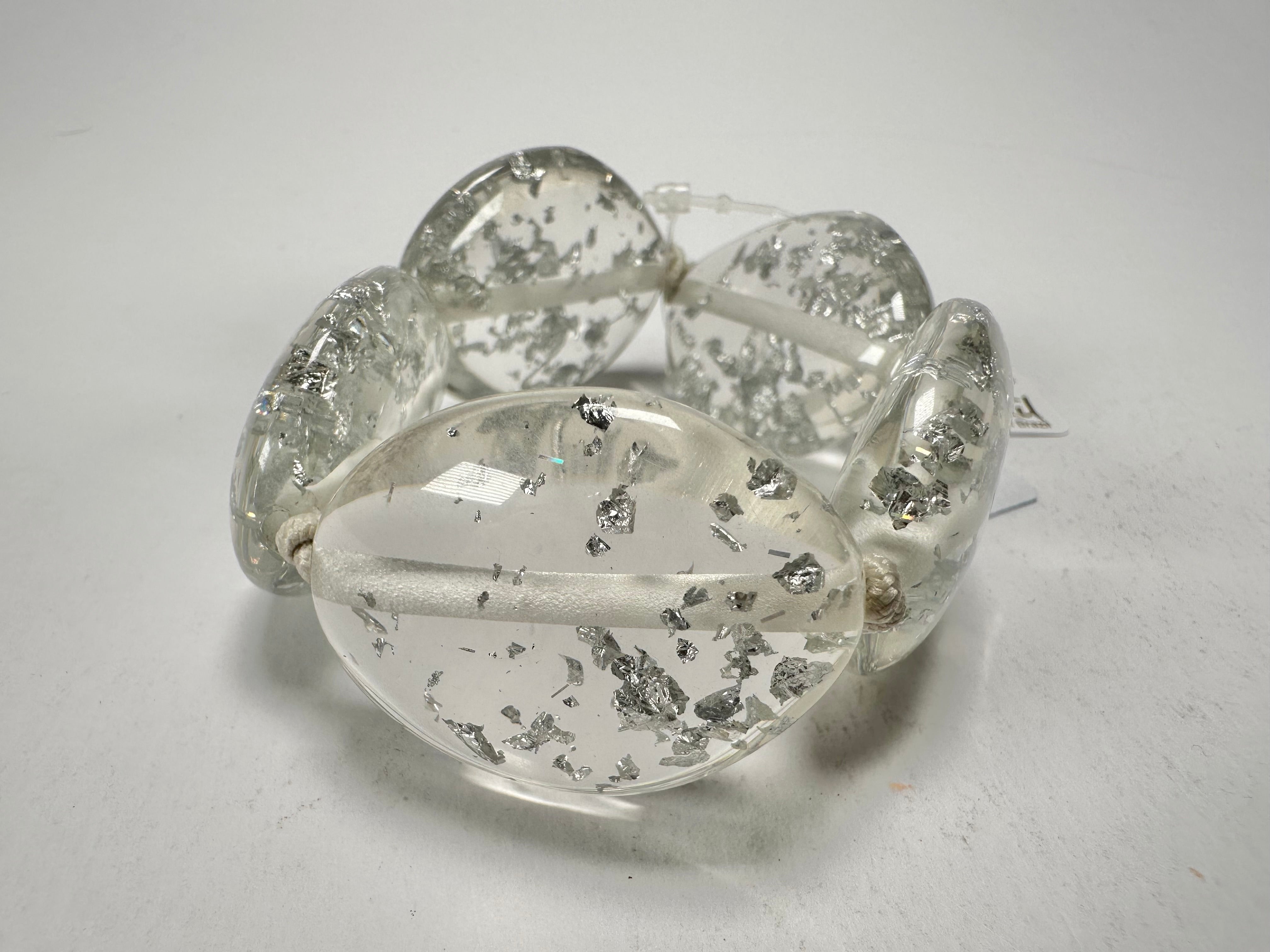Jackie Brazil "Kathy" Silver Flakes Small Riverstones Bracelet ( B0800 )