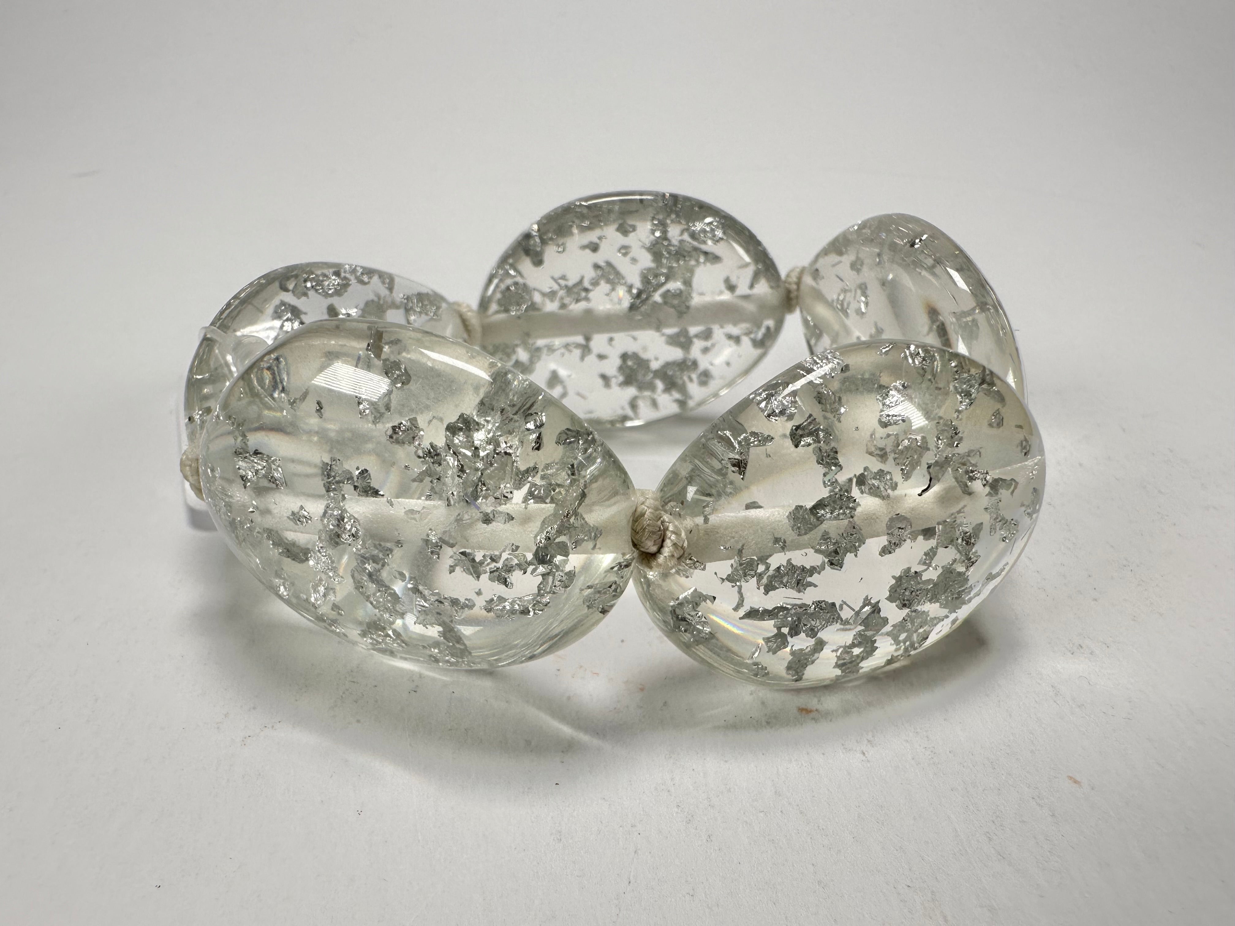 Jackie Brazil "Kathy" Silver Flakes Small Riverstones Bracelet ( B0800 )