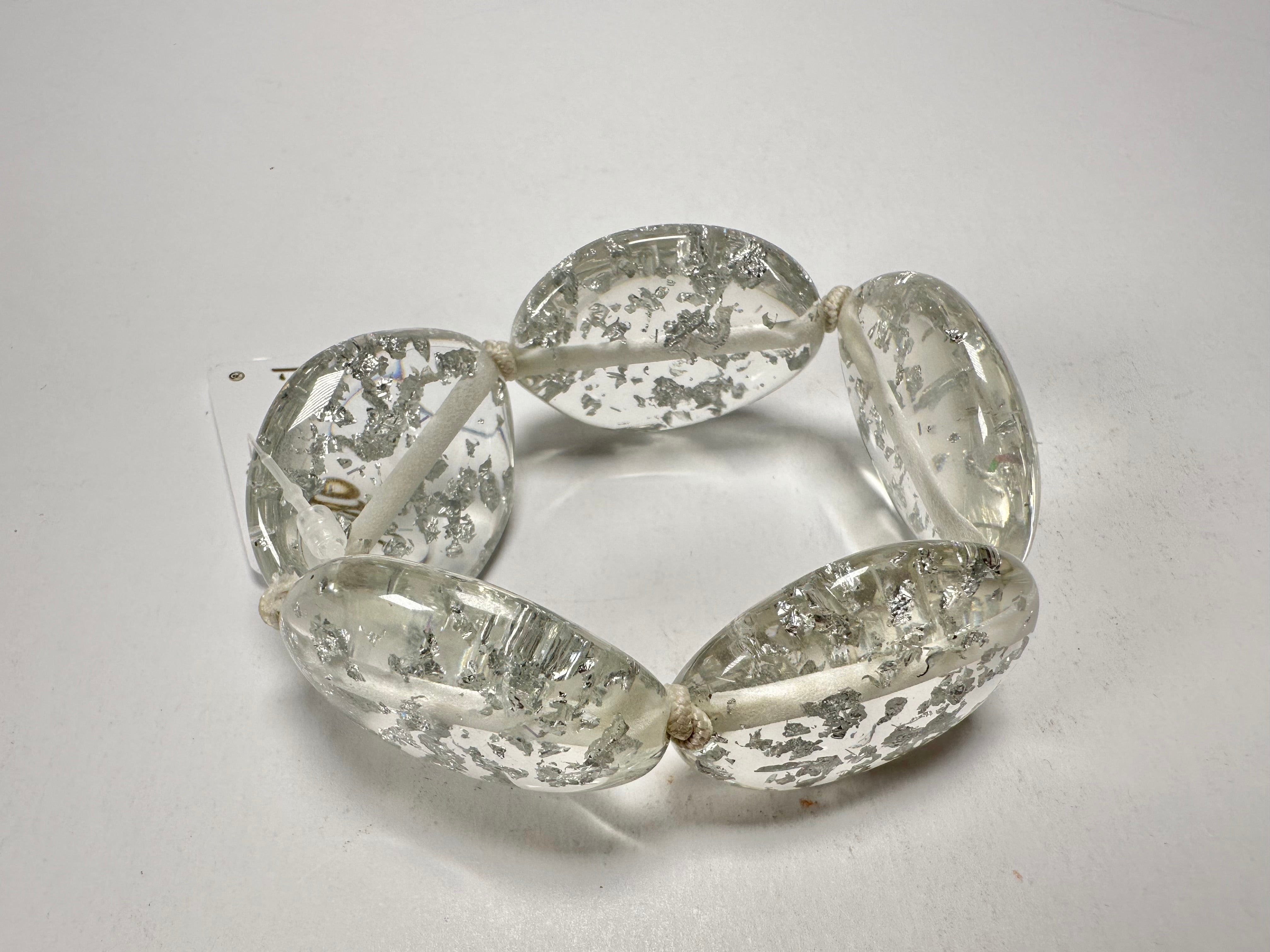 Jackie Brazil "Kathy" Silver Flakes Small Riverstones Bracelet ( B0800 )