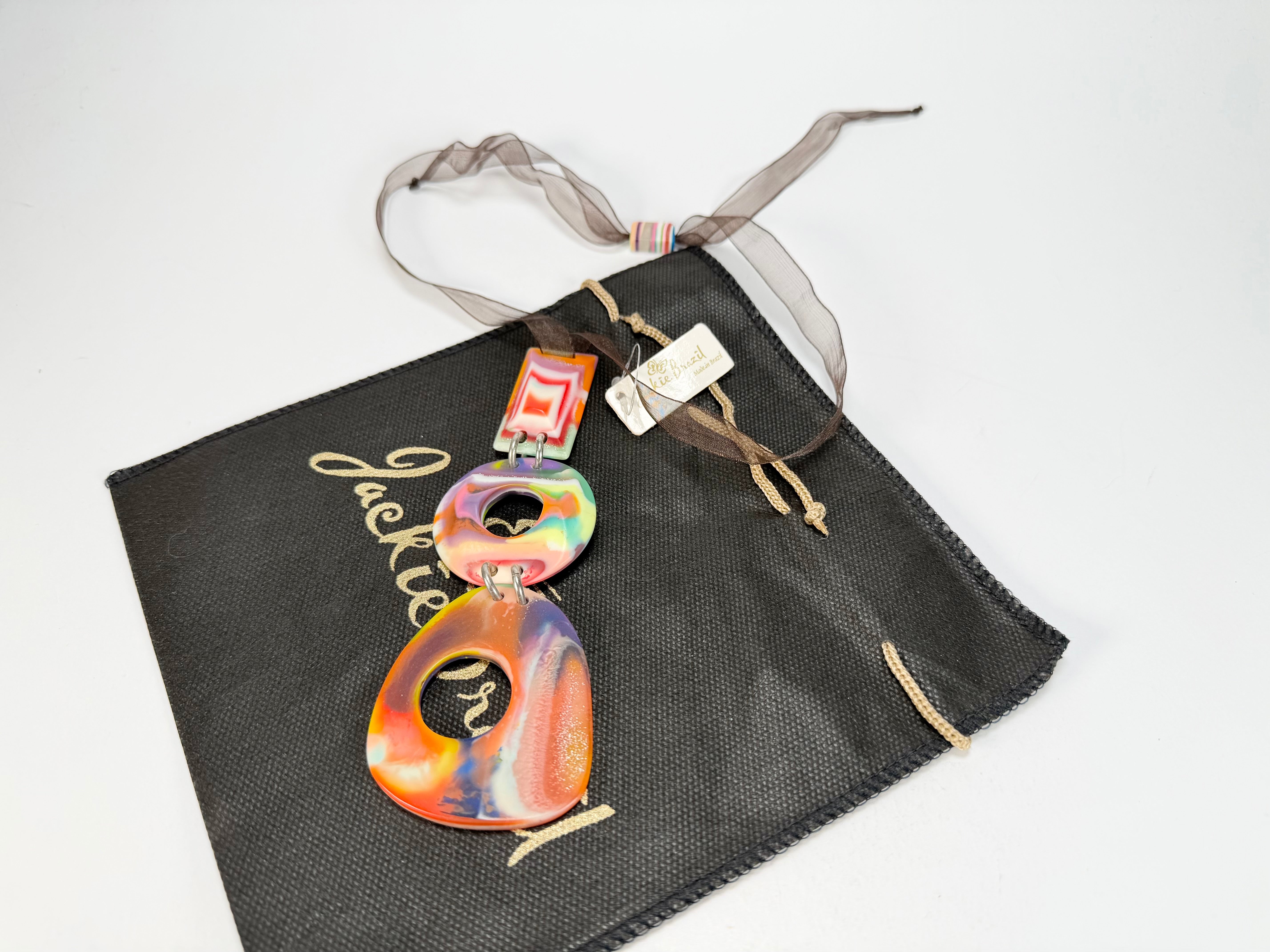 Jackie Brazil "Luzia" Kandinsky Tropicalia Resin Necklace on Silk Cord ( N2357 )