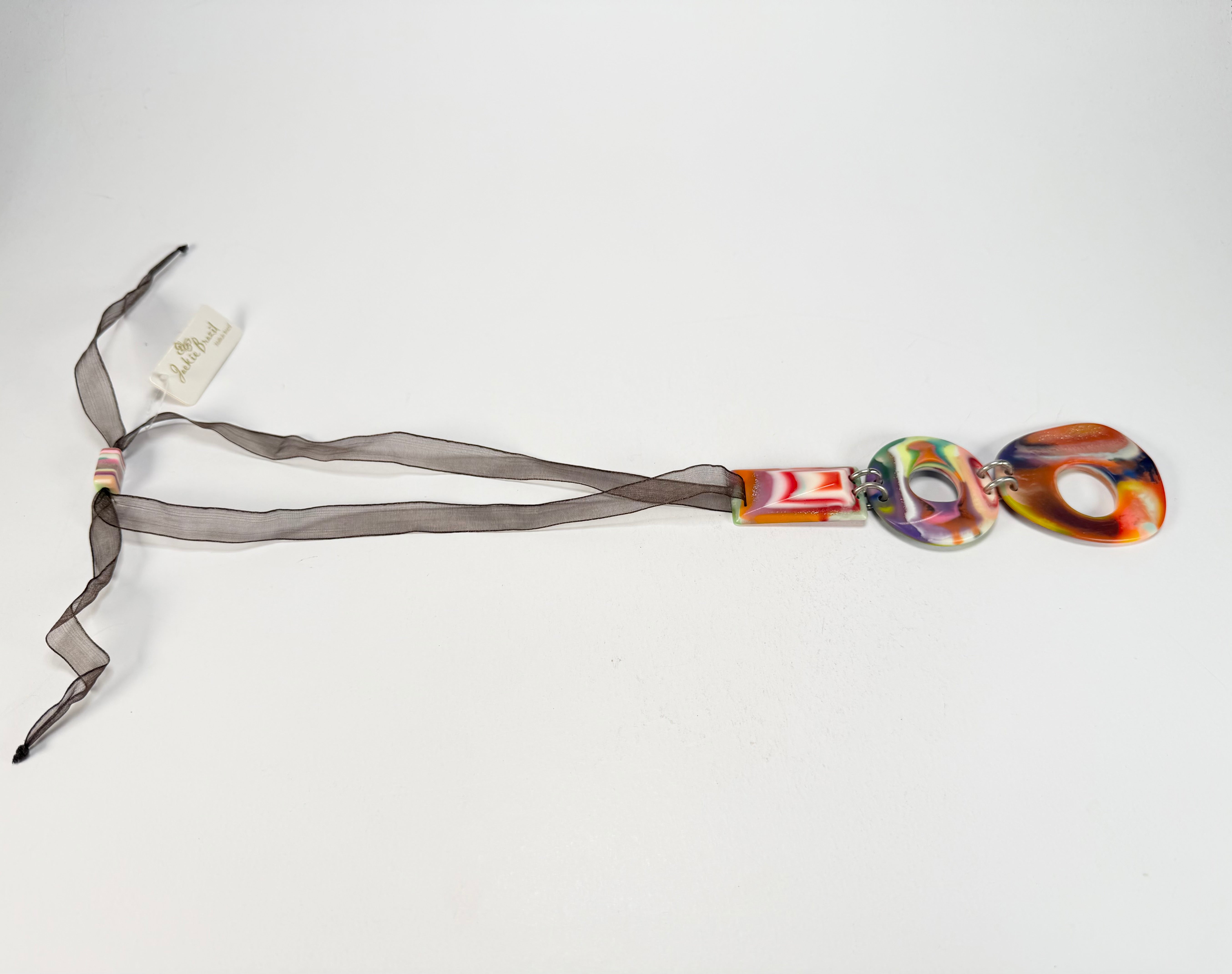 Jackie Brazil "Luzia" Kandinsky Tropicalia Resin Necklace on Silk Cord ( N2357 )