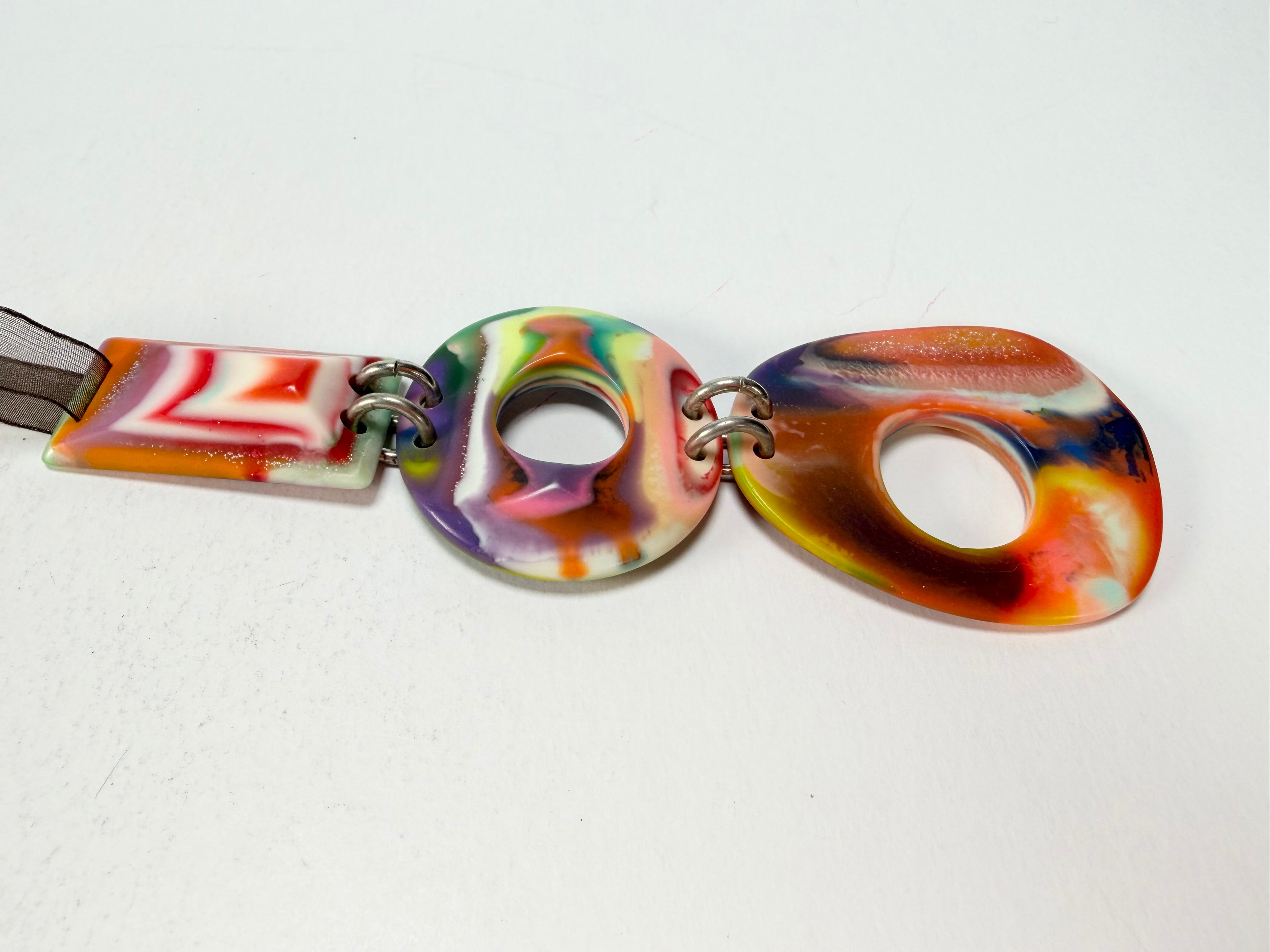 Jackie Brazil "Luzia" Kandinsky Tropicalia Resin Necklace on Silk Cord ( N2357 )