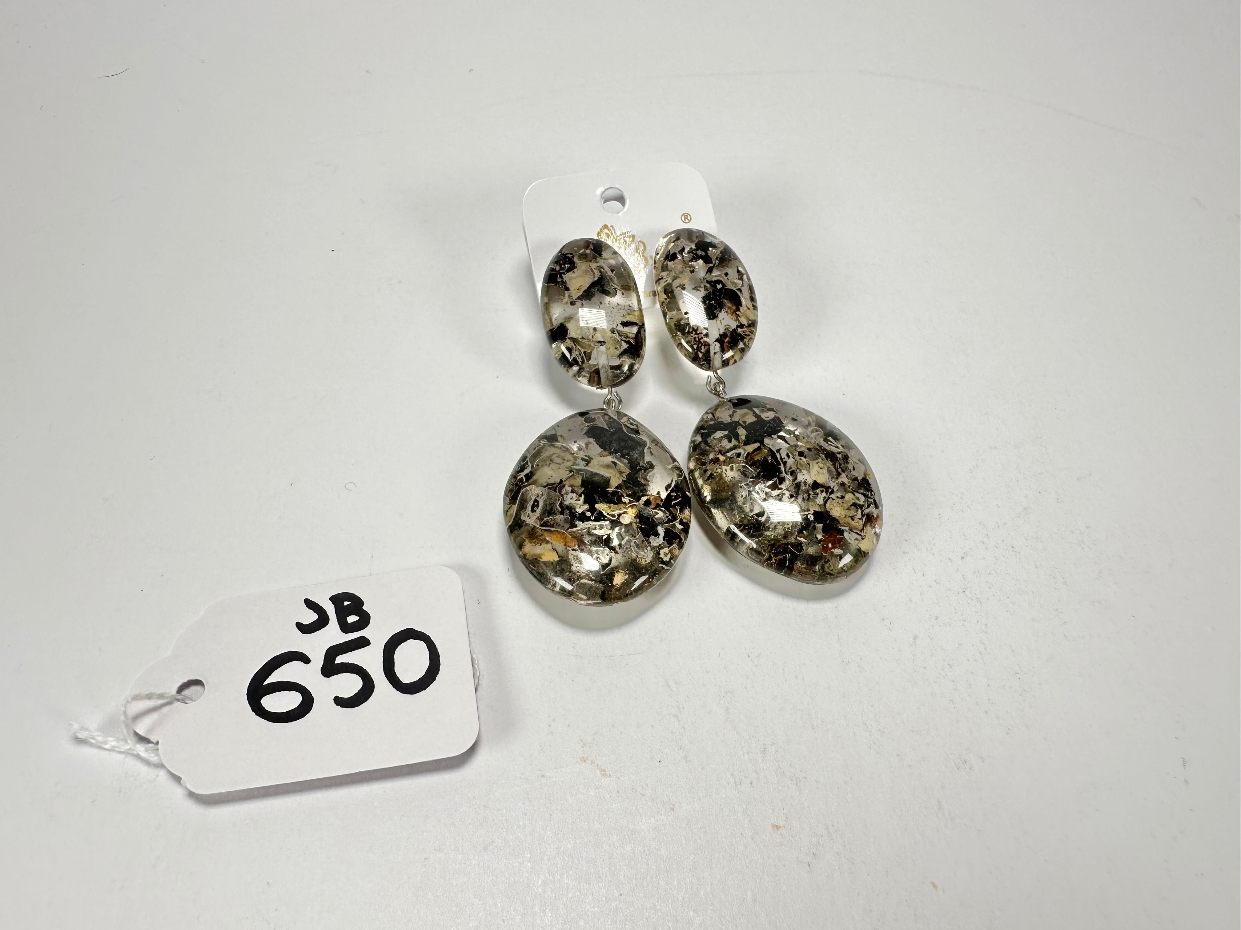 Jackie Brazil "Seaweed" Medium Riverstone Double Pendant Resin Earrings ( E3900 )