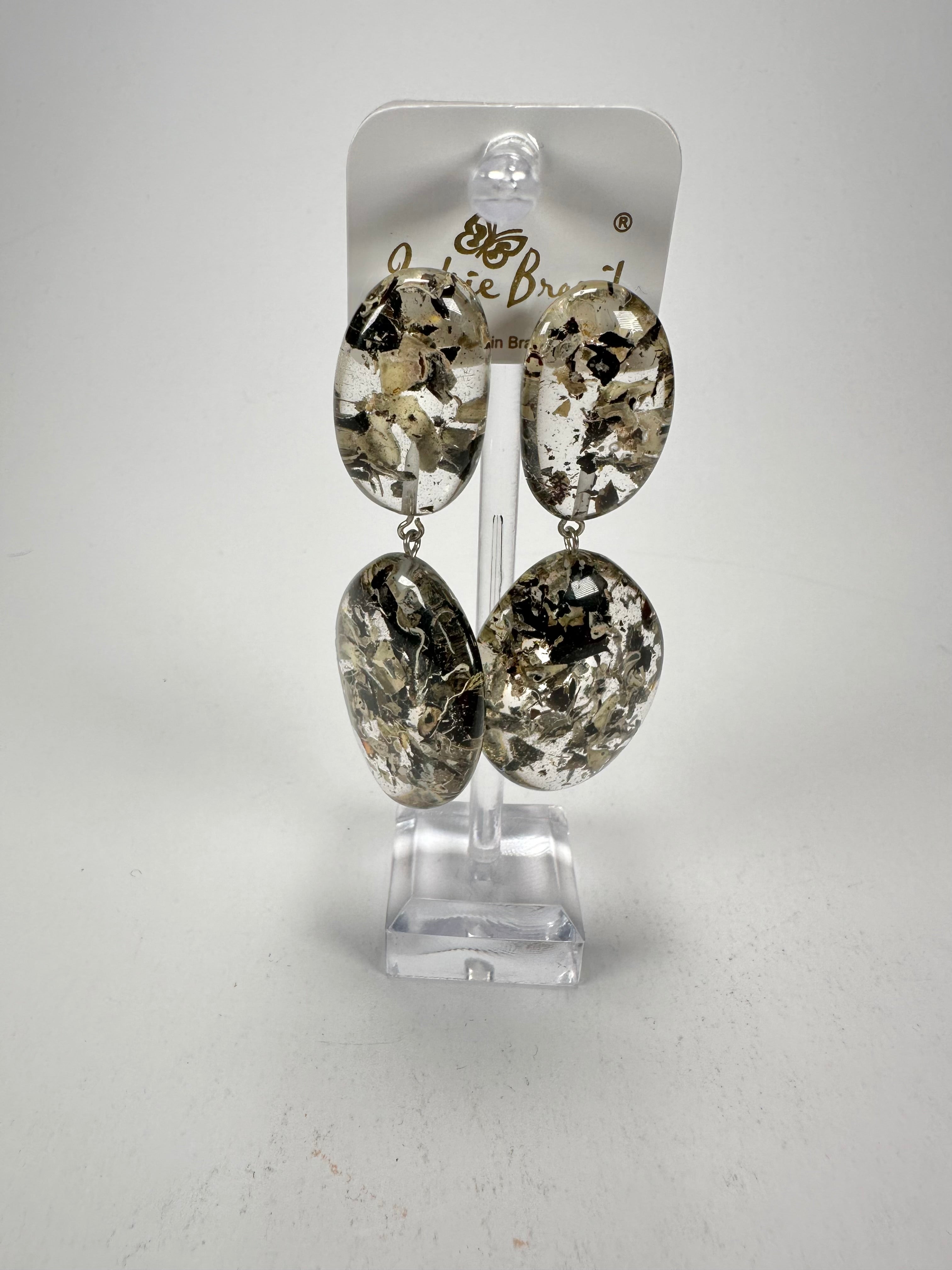 Jackie Brazil "Seaweed" Medium Riverstone Double Pendant Resin Earrings ( E3900 )
