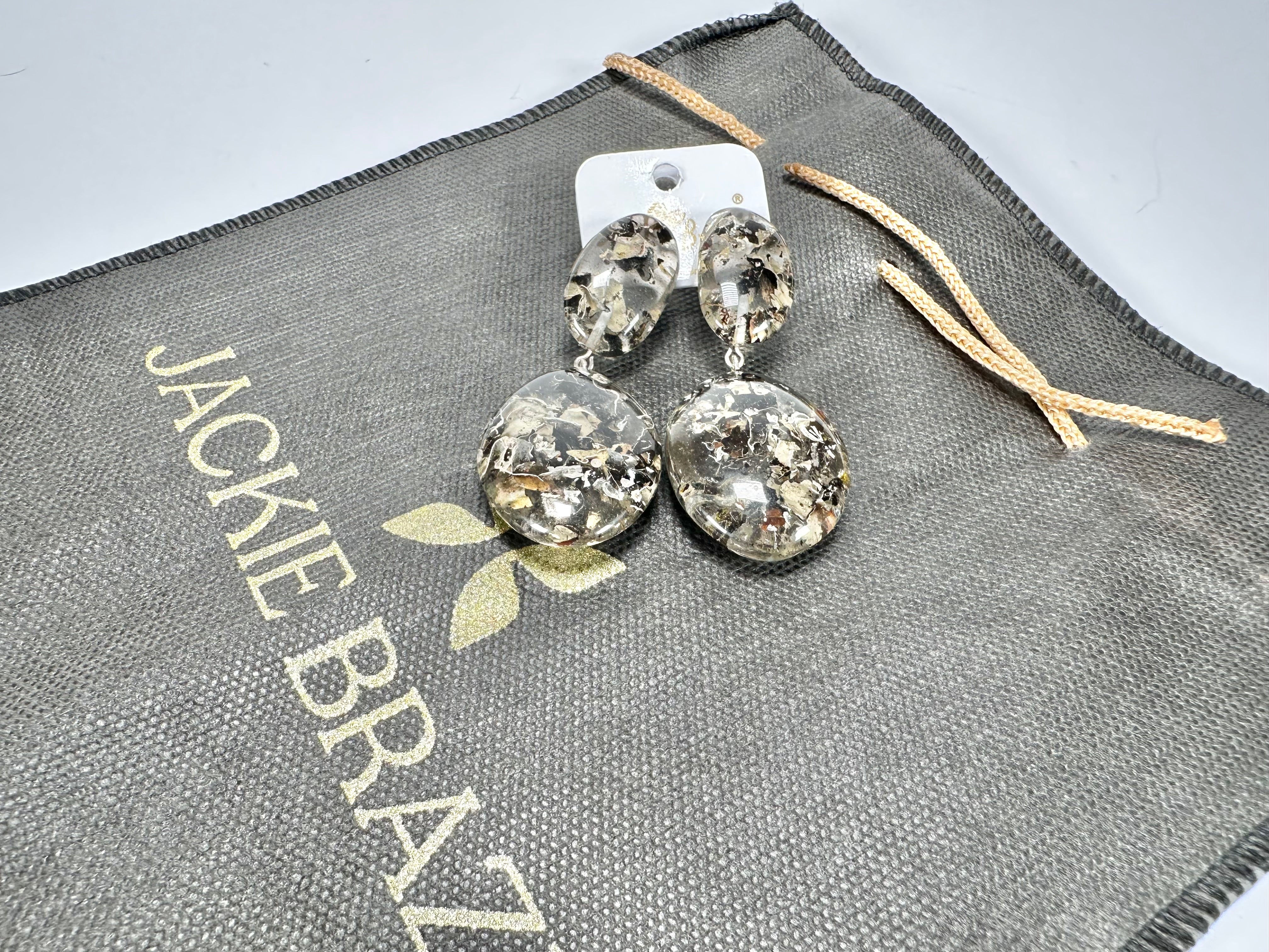 Jackie Brazil "Seaweed" Medium Riverstone Double Pendant Resin Earrings ( E3900 )
