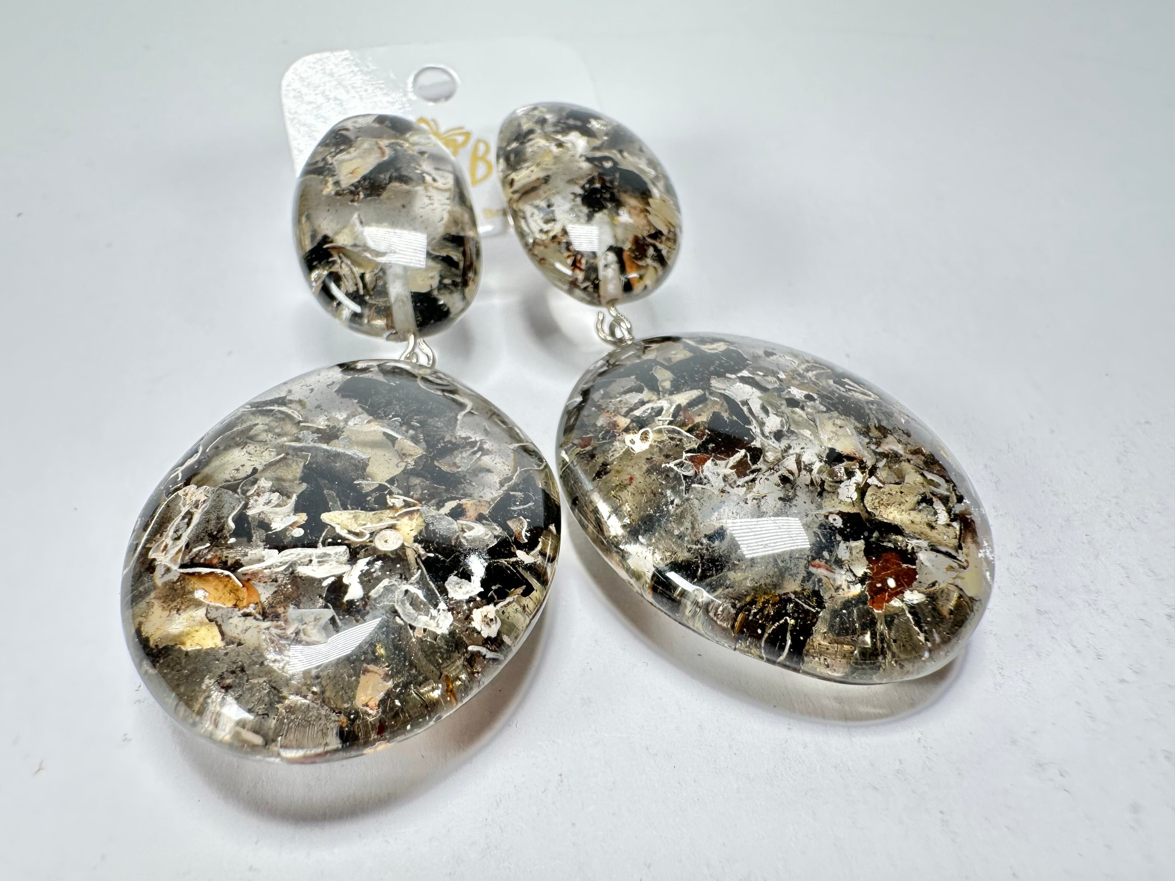 Jackie Brazil "Seaweed" Medium Riverstone Double Pendant Resin Earrings ( E3900 )