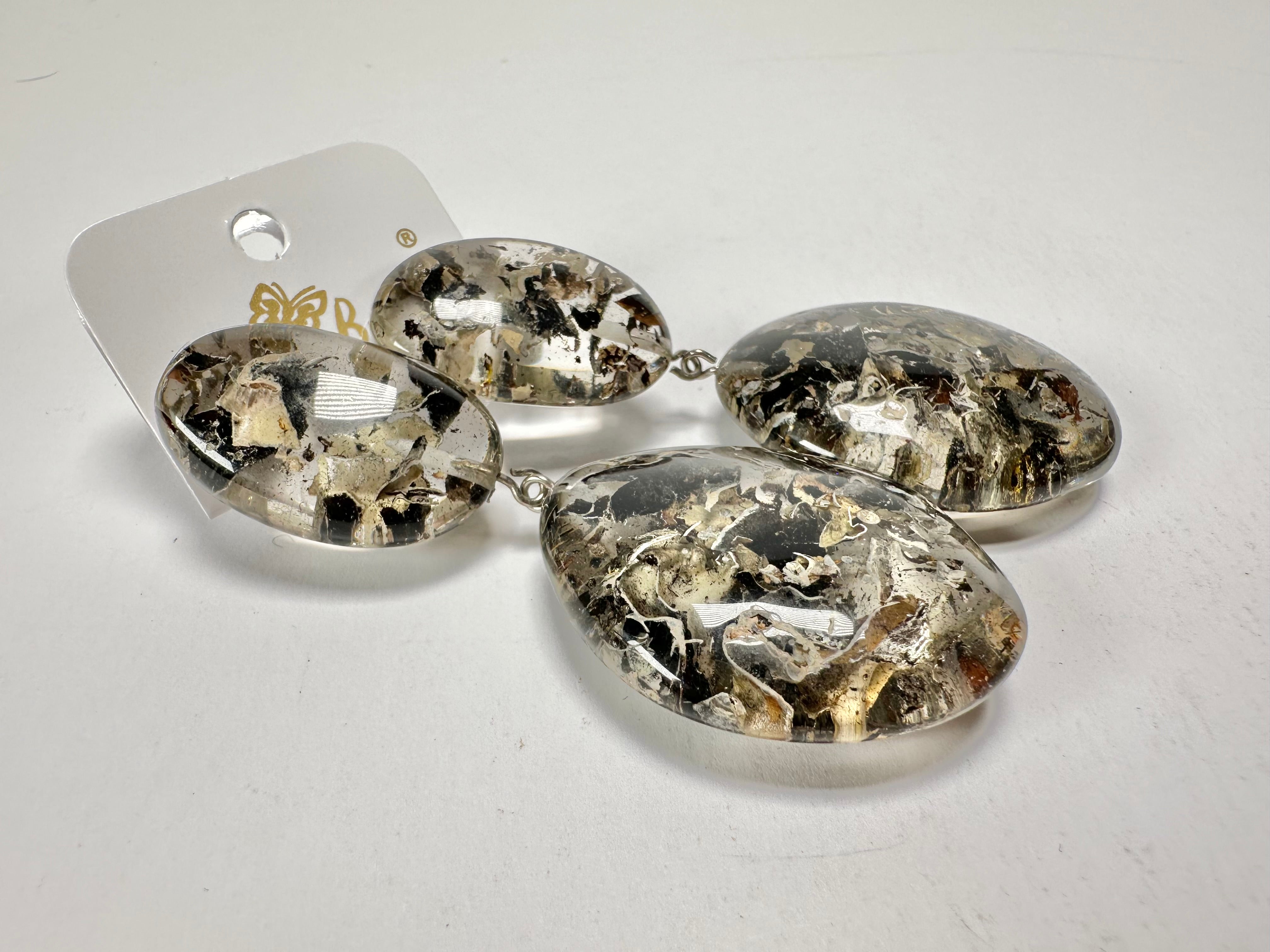 Jackie Brazil "Seaweed" Medium Riverstone Double Pendant Resin Earrings ( E3900 )