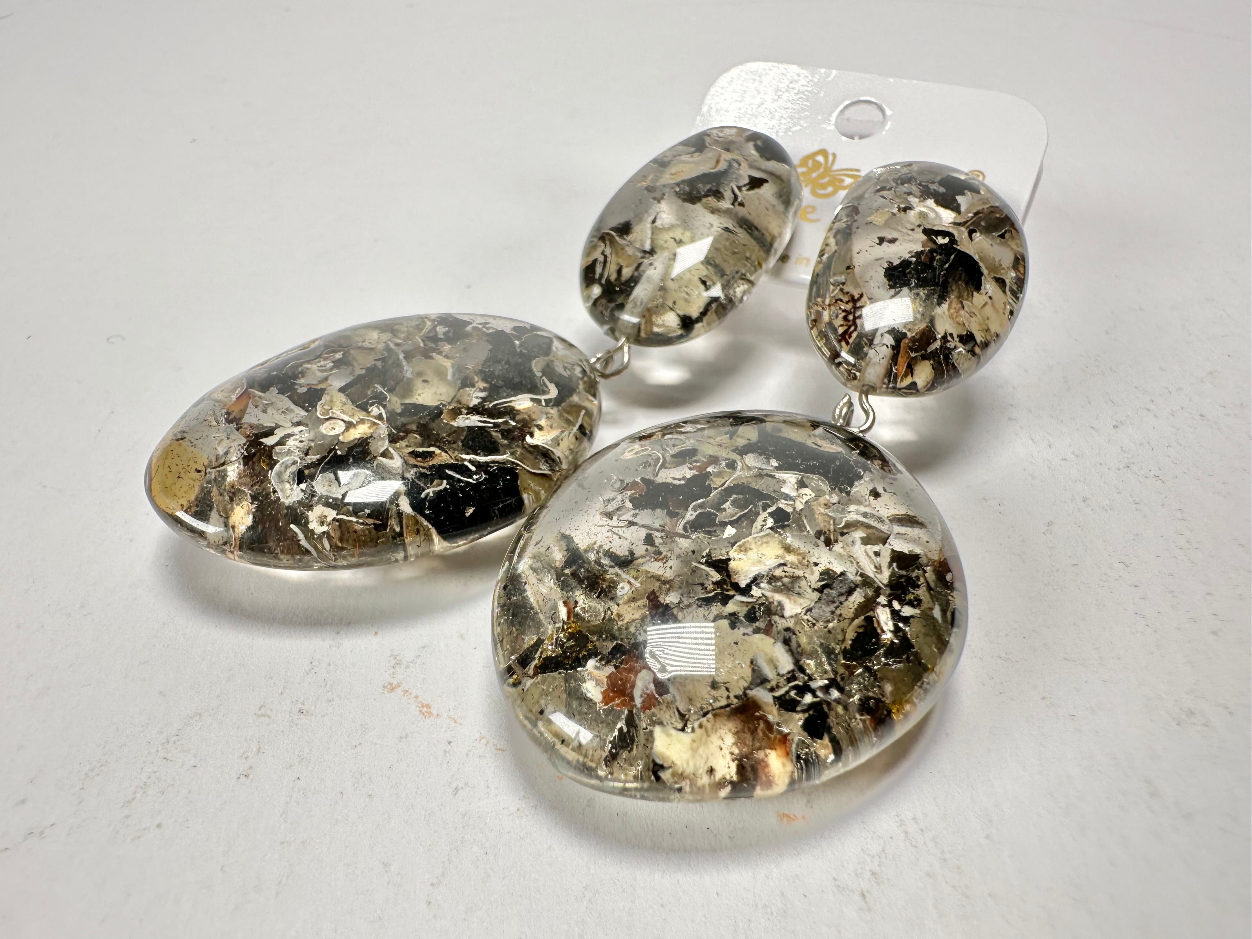 Jackie Brazil "Seaweed" Medium Riverstone Double Pendant Resin Earrings ( E3900 )