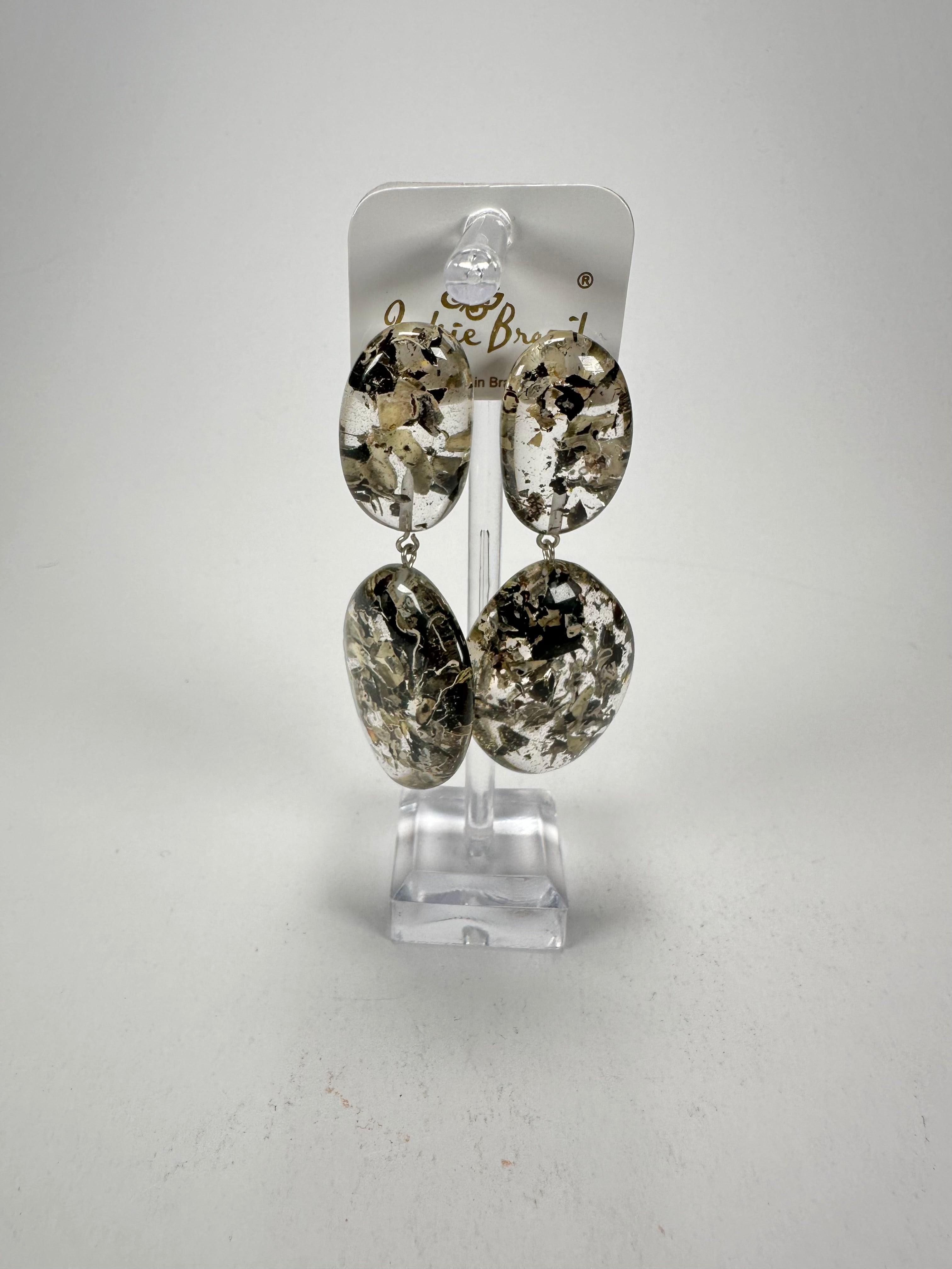Jackie Brazil "Seaweed" Medium Riverstone Double Pendant Resin Earrings ( E3900 )