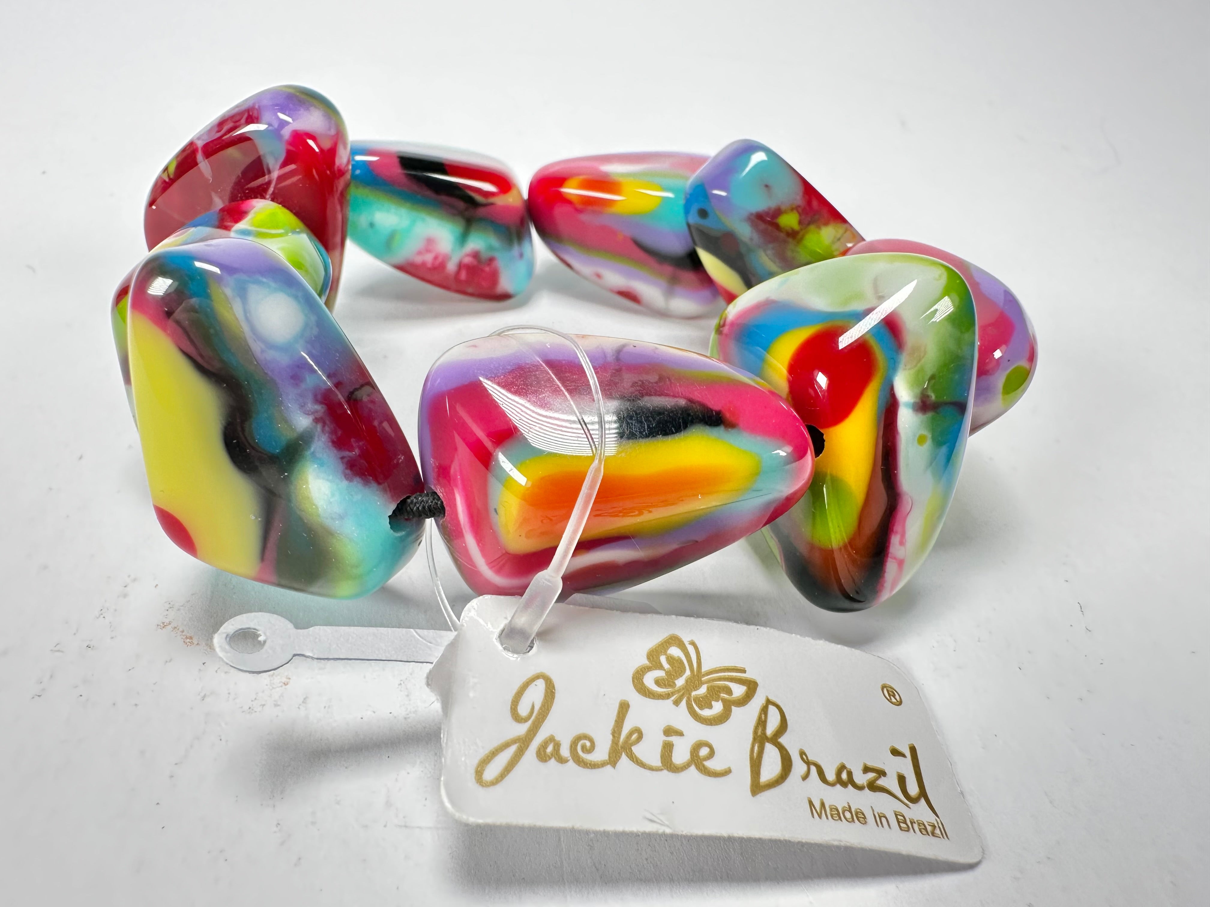 Jackie Brazil "Diamonds" Kandinsky Flintstone Bone Bracelet ( B0211 )