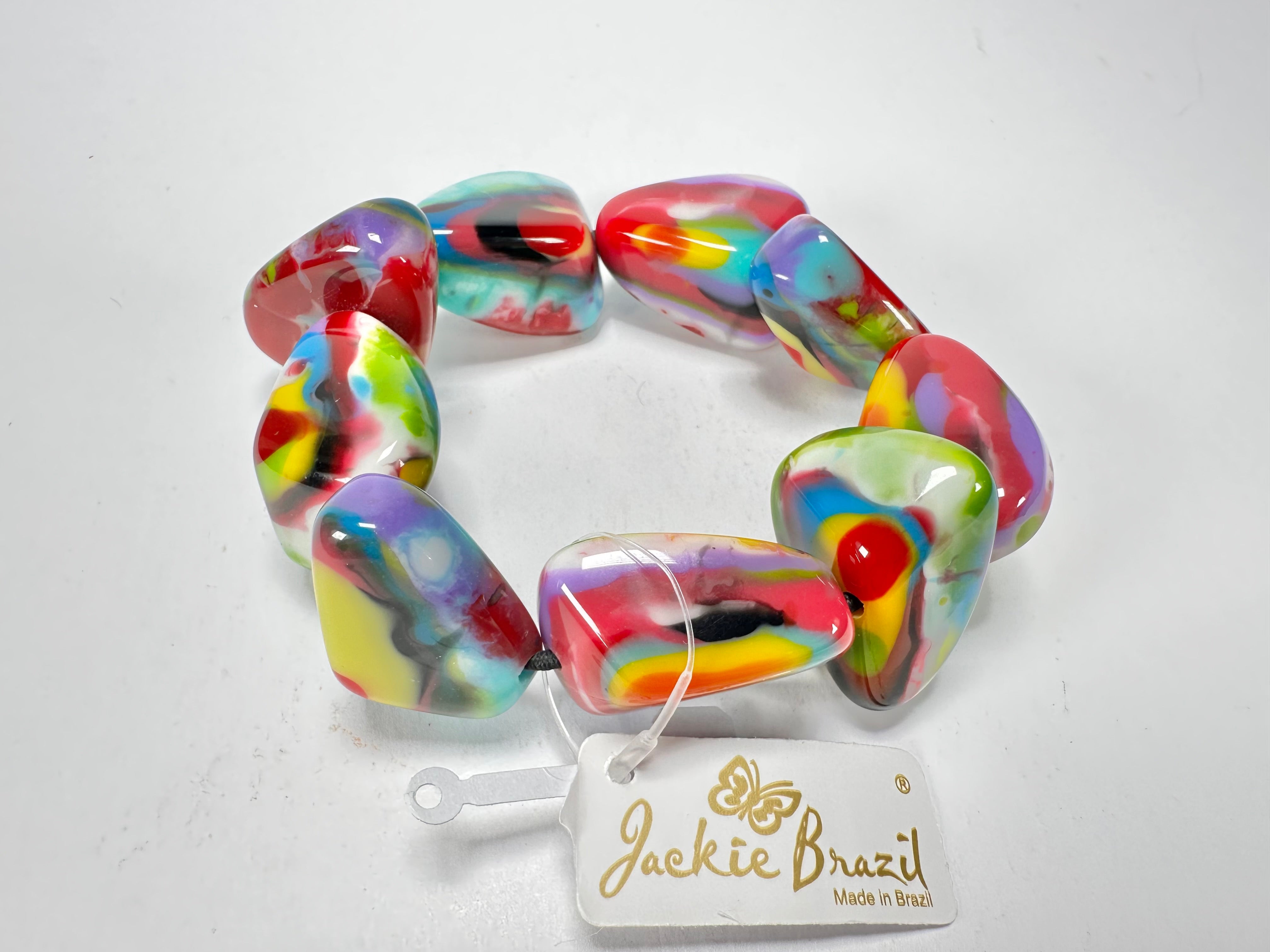 Jackie Brazil "Diamonds" Kandinsky Flintstone Bone Bracelet ( B0211 )