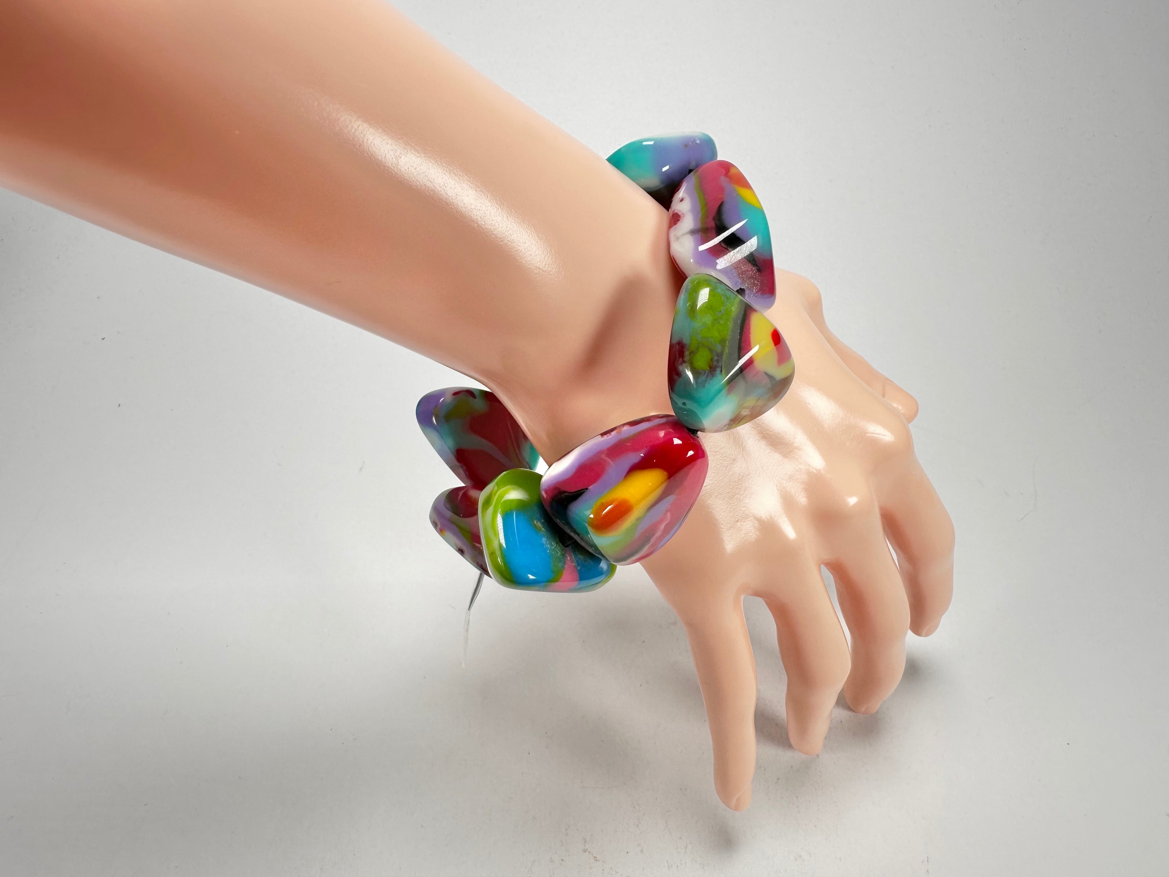 Jackie Brazil "Diamonds" Kandinsky Flintstone Bone Bracelet ( B0211 )