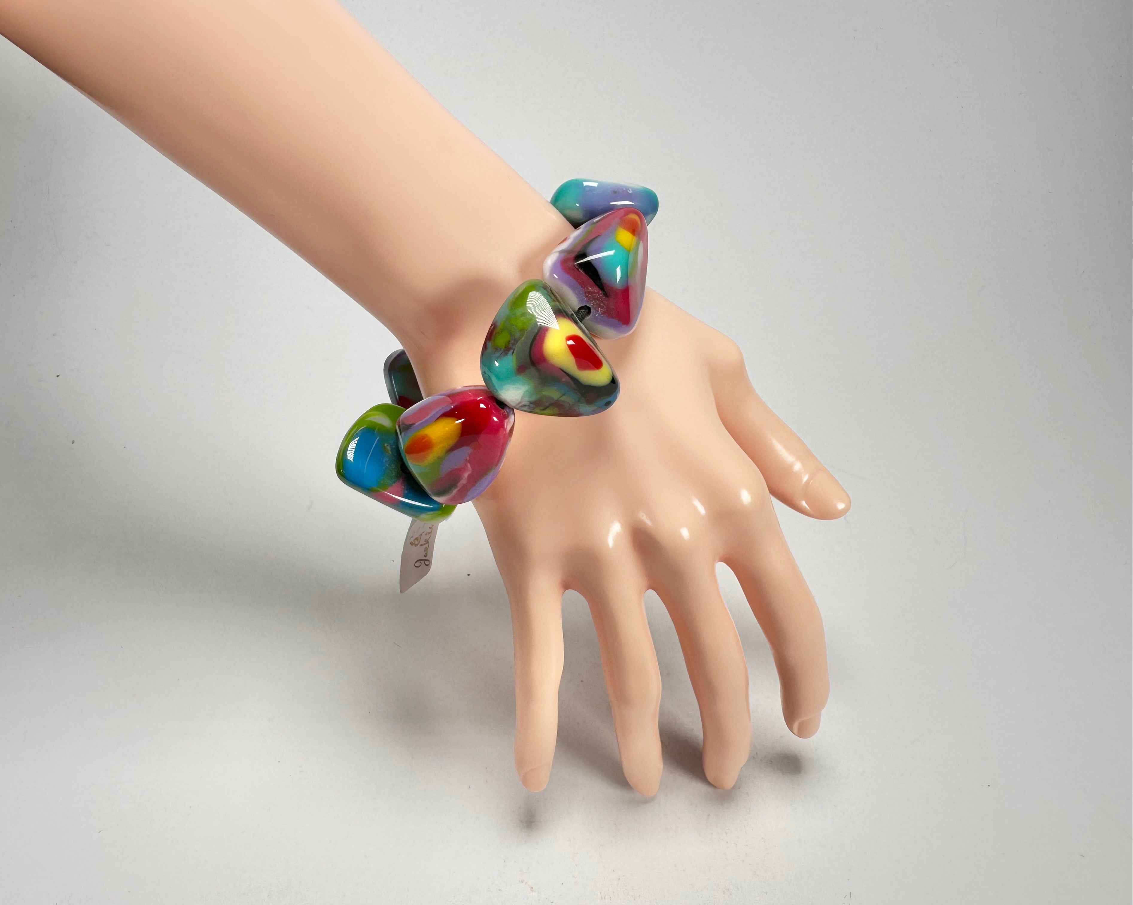 Jackie Brazil "Diamonds" Kandinsky Flintstone Bone Bracelet ( B0211 )