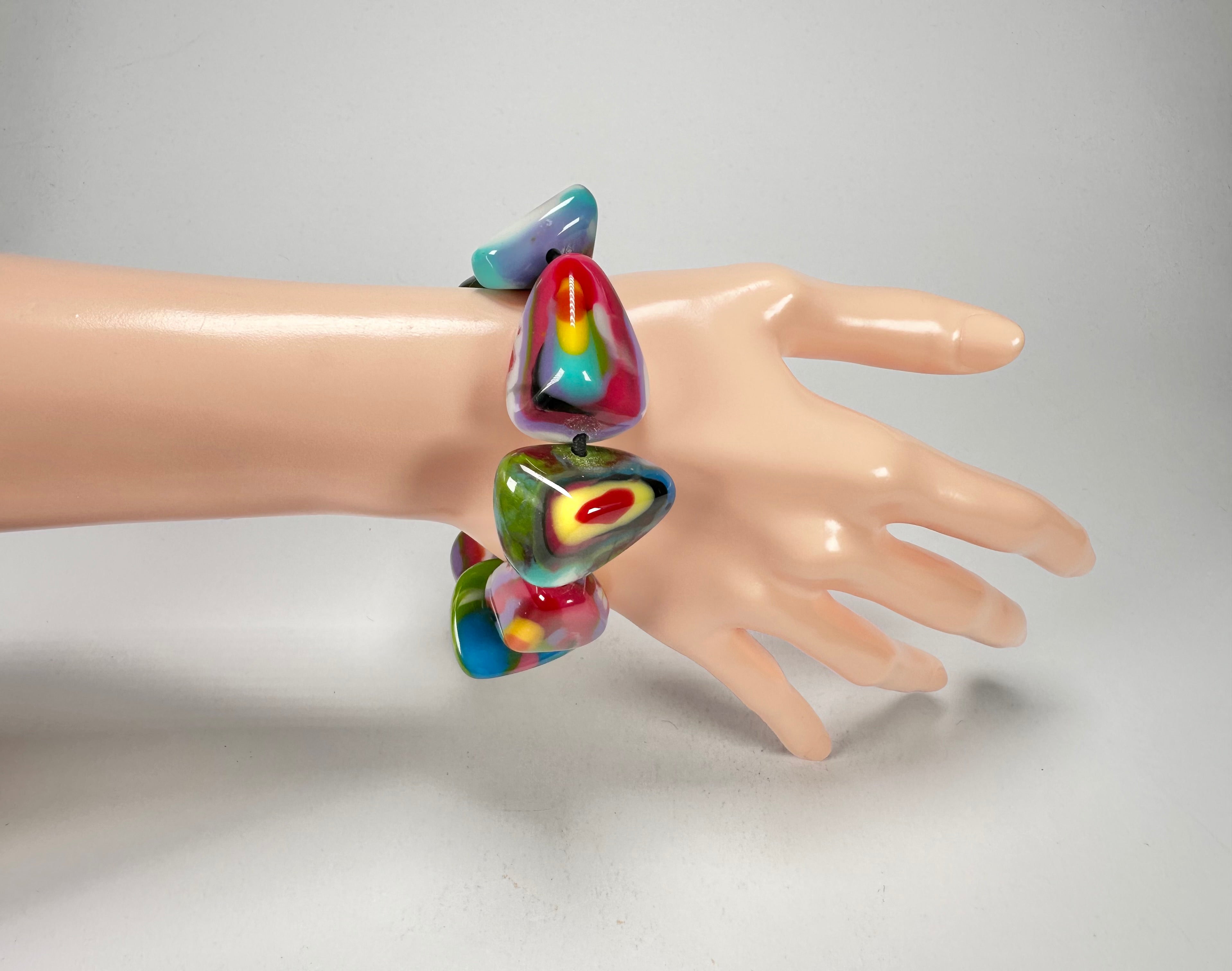 Jackie Brazil "Diamonds" Kandinsky Flintstone Bone Bracelet ( B0211 )