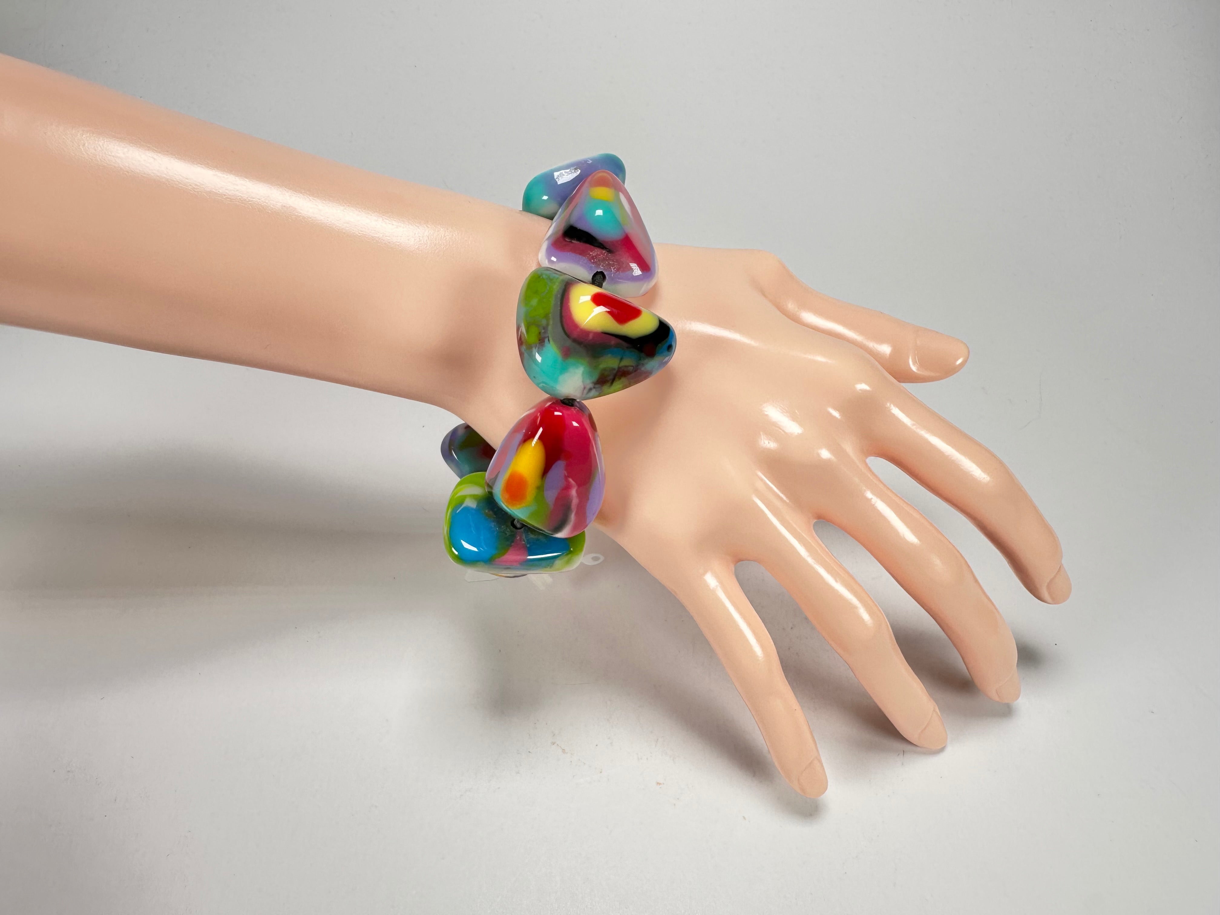 Jackie Brazil "Diamonds" Kandinsky Flintstone Bone Bracelet ( B0211 )