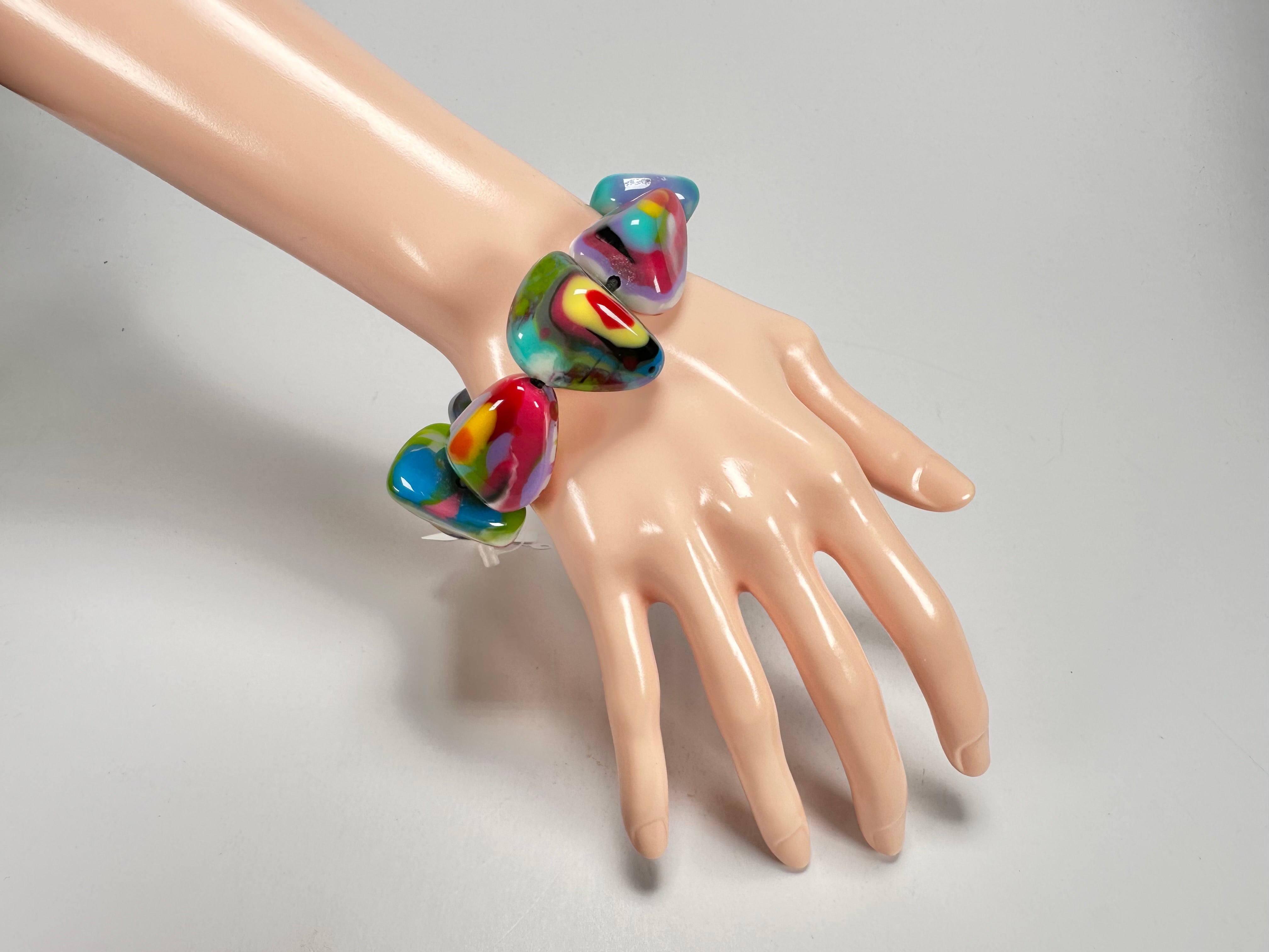 Jackie Brazil "Diamonds" Kandinsky Flintstone Bone Bracelet ( B0211 )